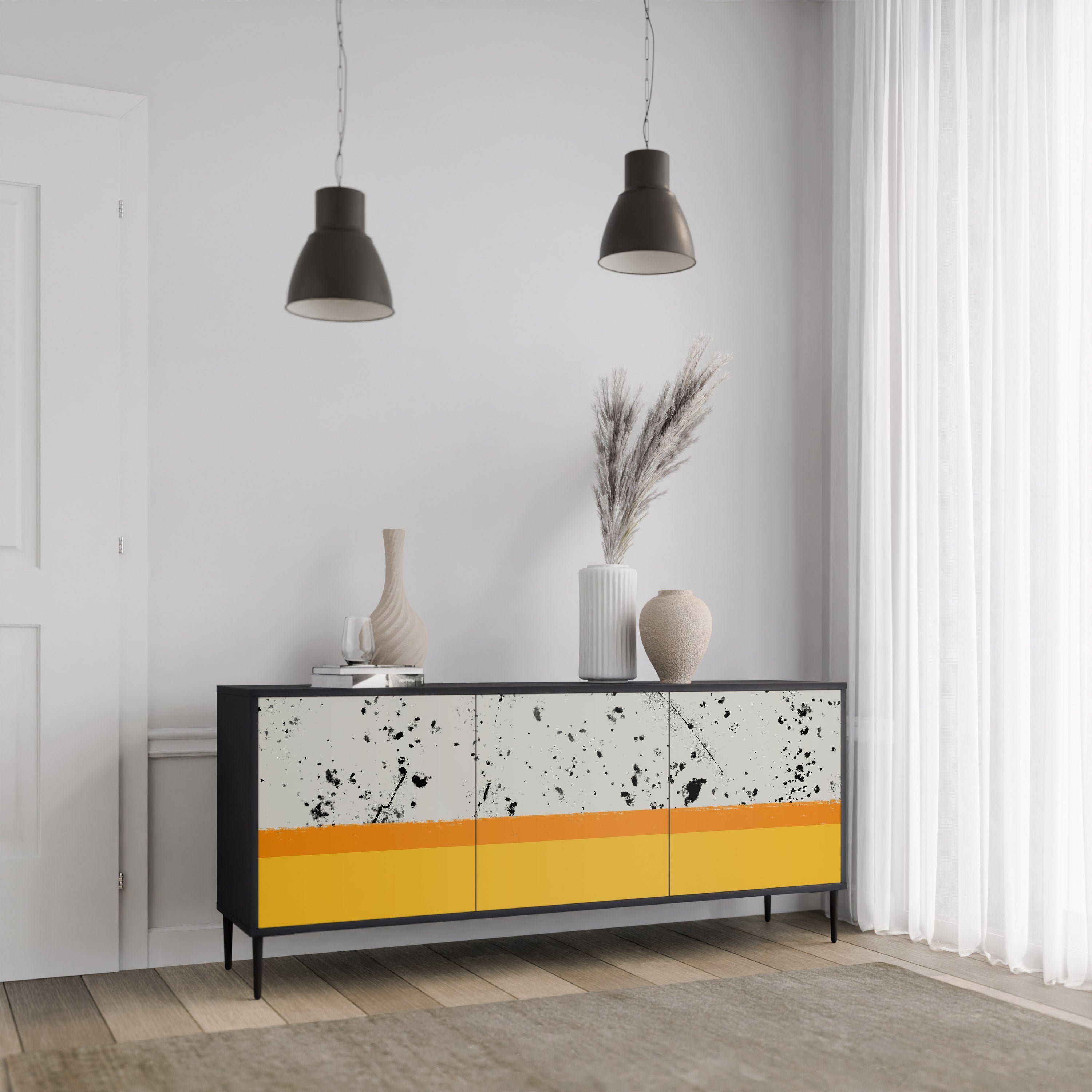 DYED BY ORANGE 3-türiges Sideboard in schwarzem Finish