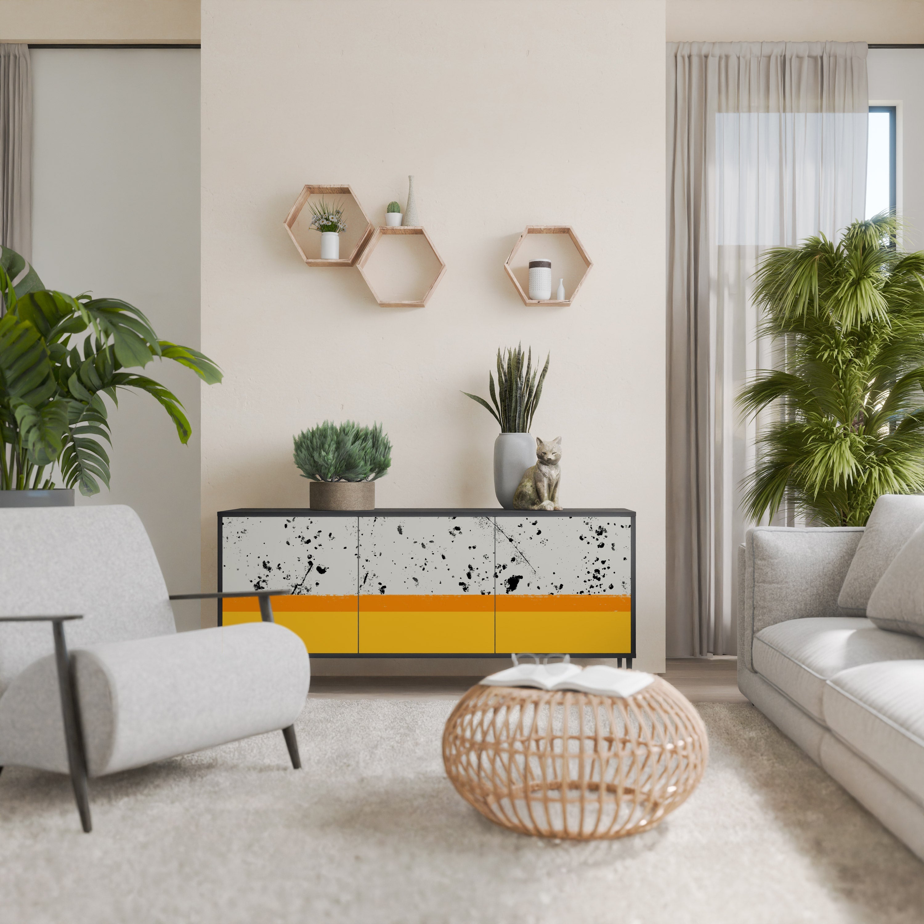 DYED BY ORANGE 3-türiges Sideboard in schwarzem Finish