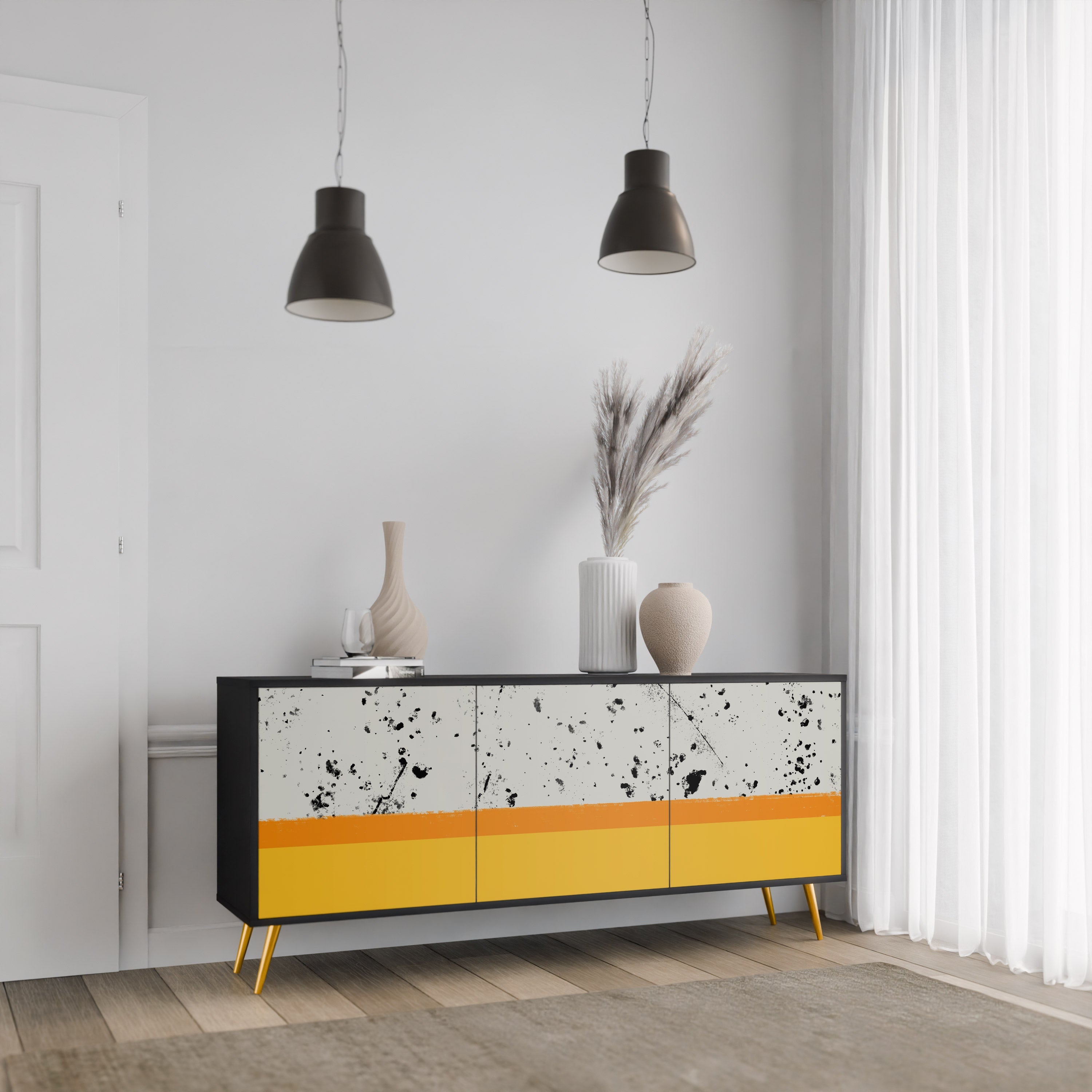 DYED BY ORANGE 3-türiges Sideboard in schwarzem Finish