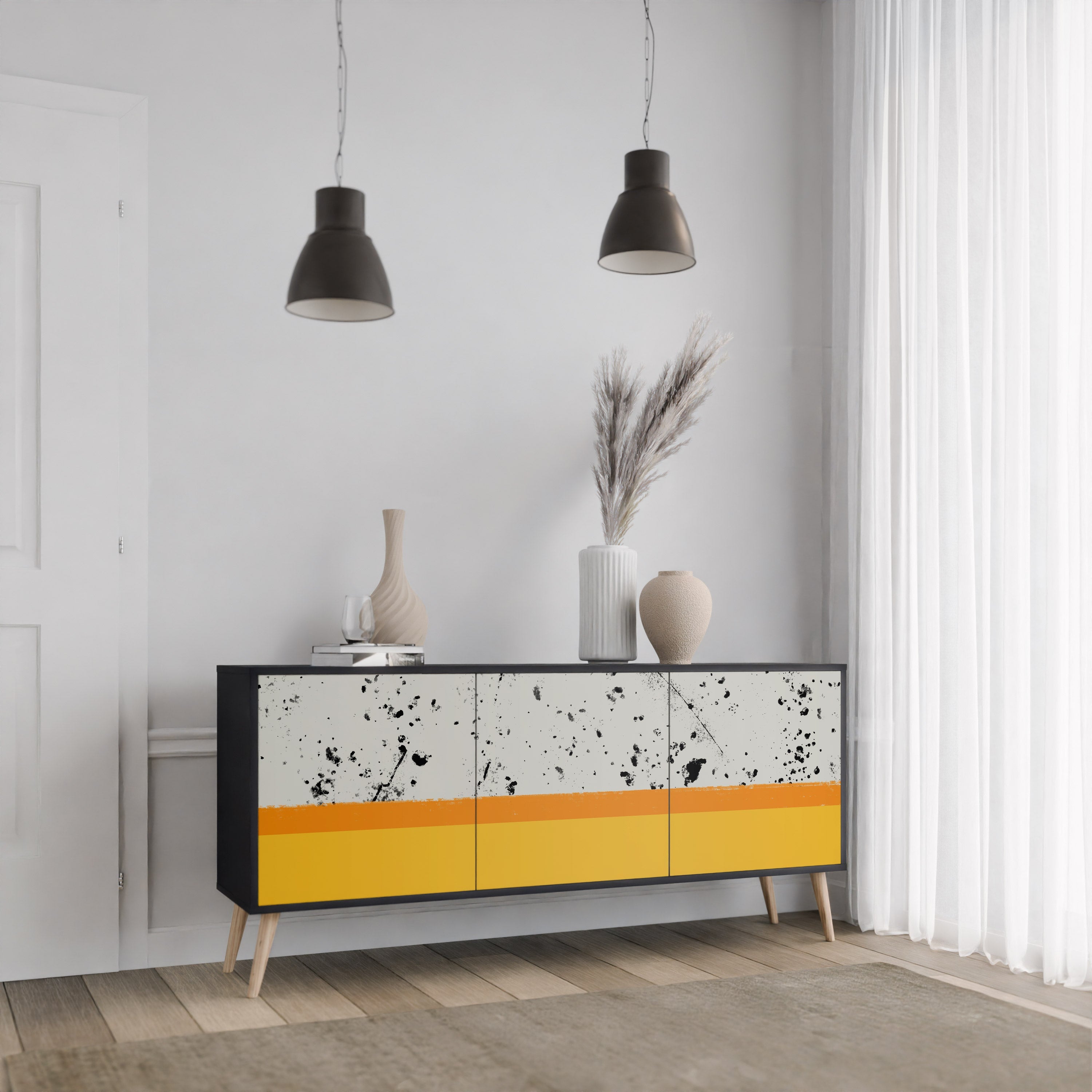 DYED BY ORANGE 3-türiges Sideboard in schwarzem Finish