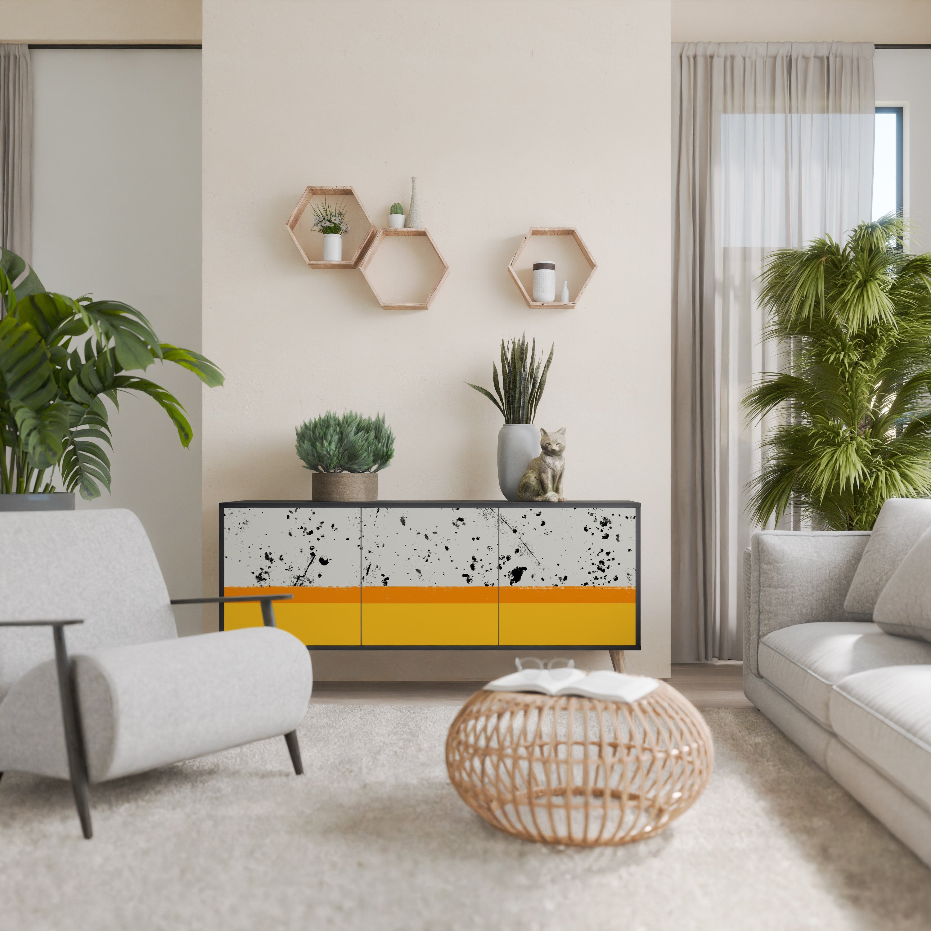 DYED BY ORANGE 3-türiges Sideboard in schwarzem Finish