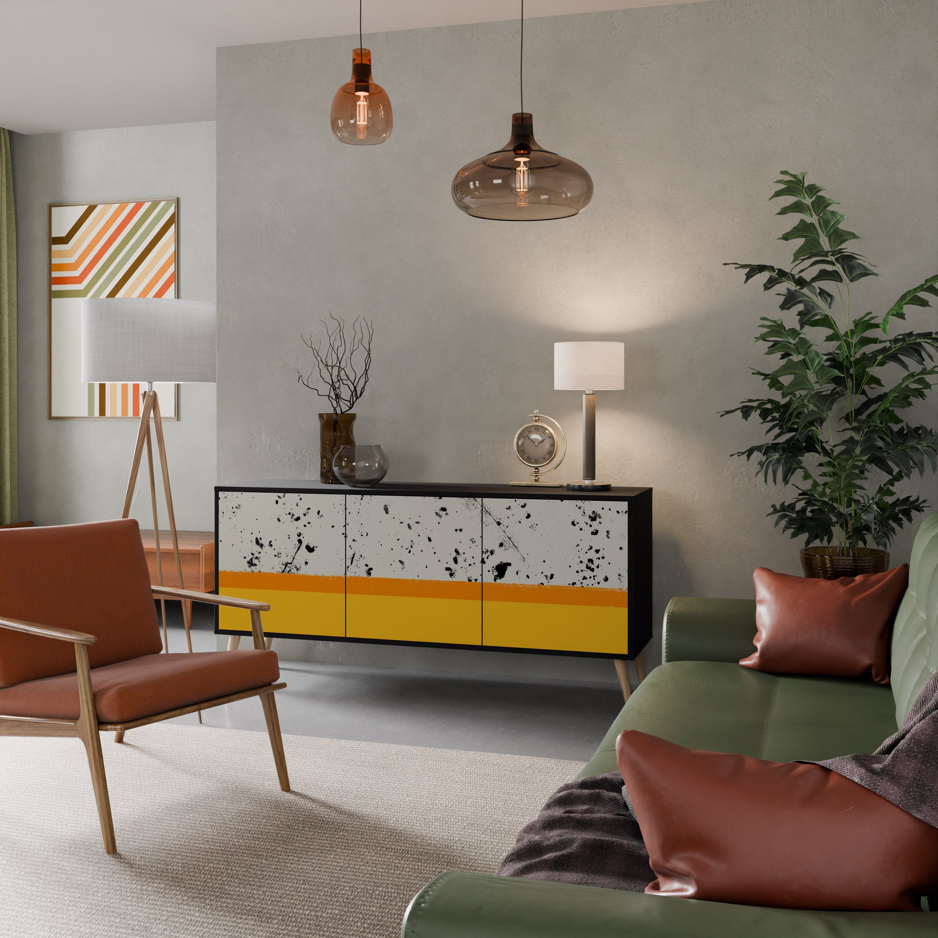DYED BY ORANGE 3-türiges Sideboard in schwarzem Finish