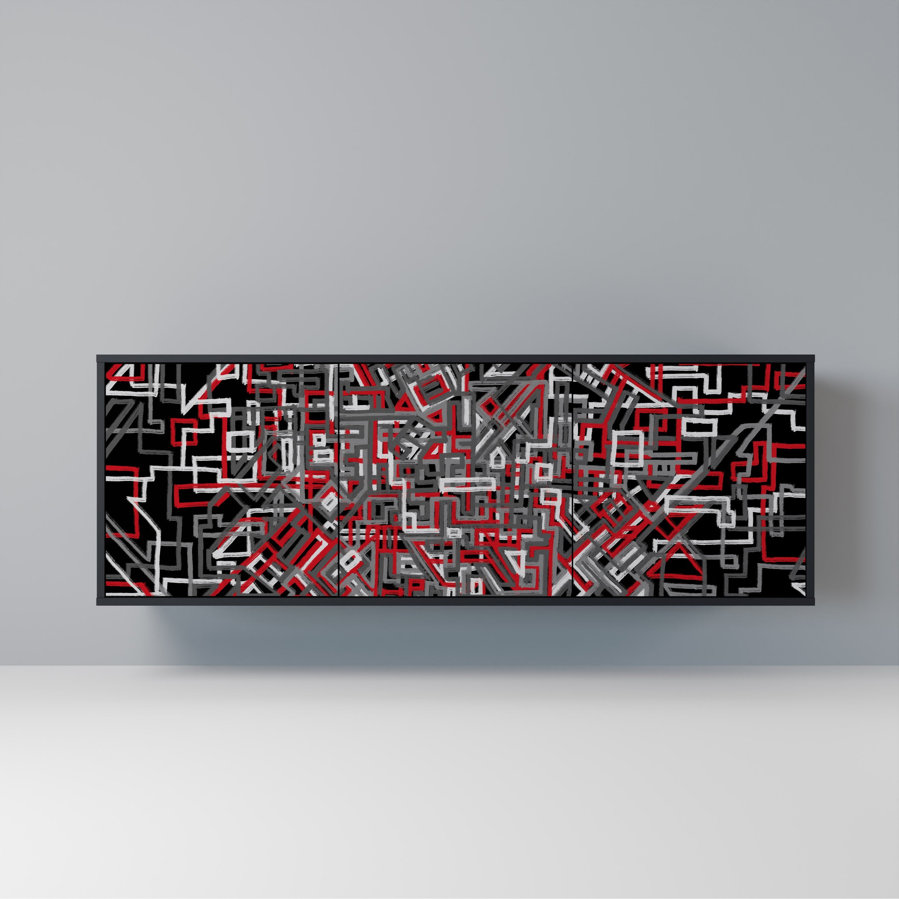 BROKEN LINES 3-türiges Sideboard in Schwarz