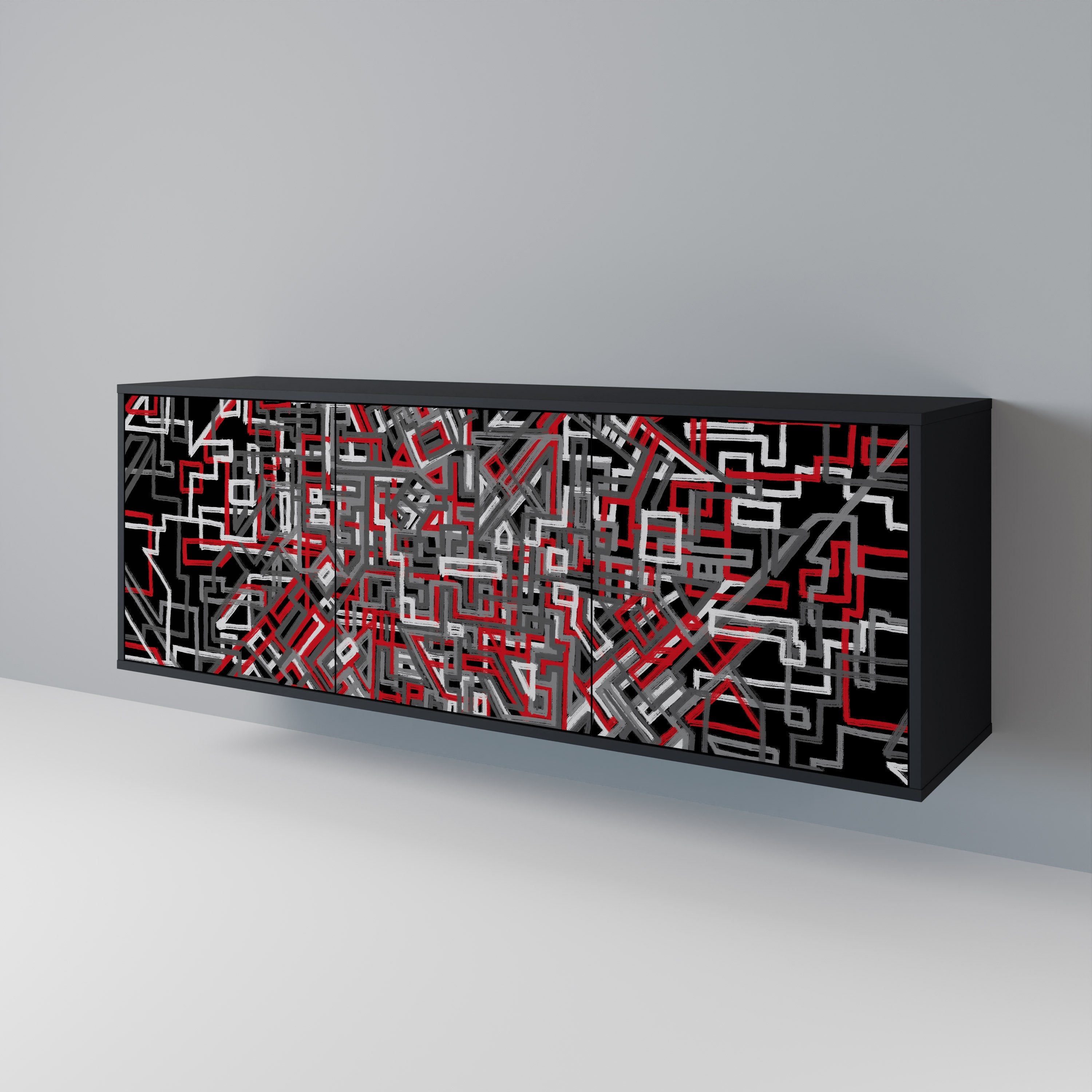 BROKEN LINES 3-türiges Sideboard in Schwarz