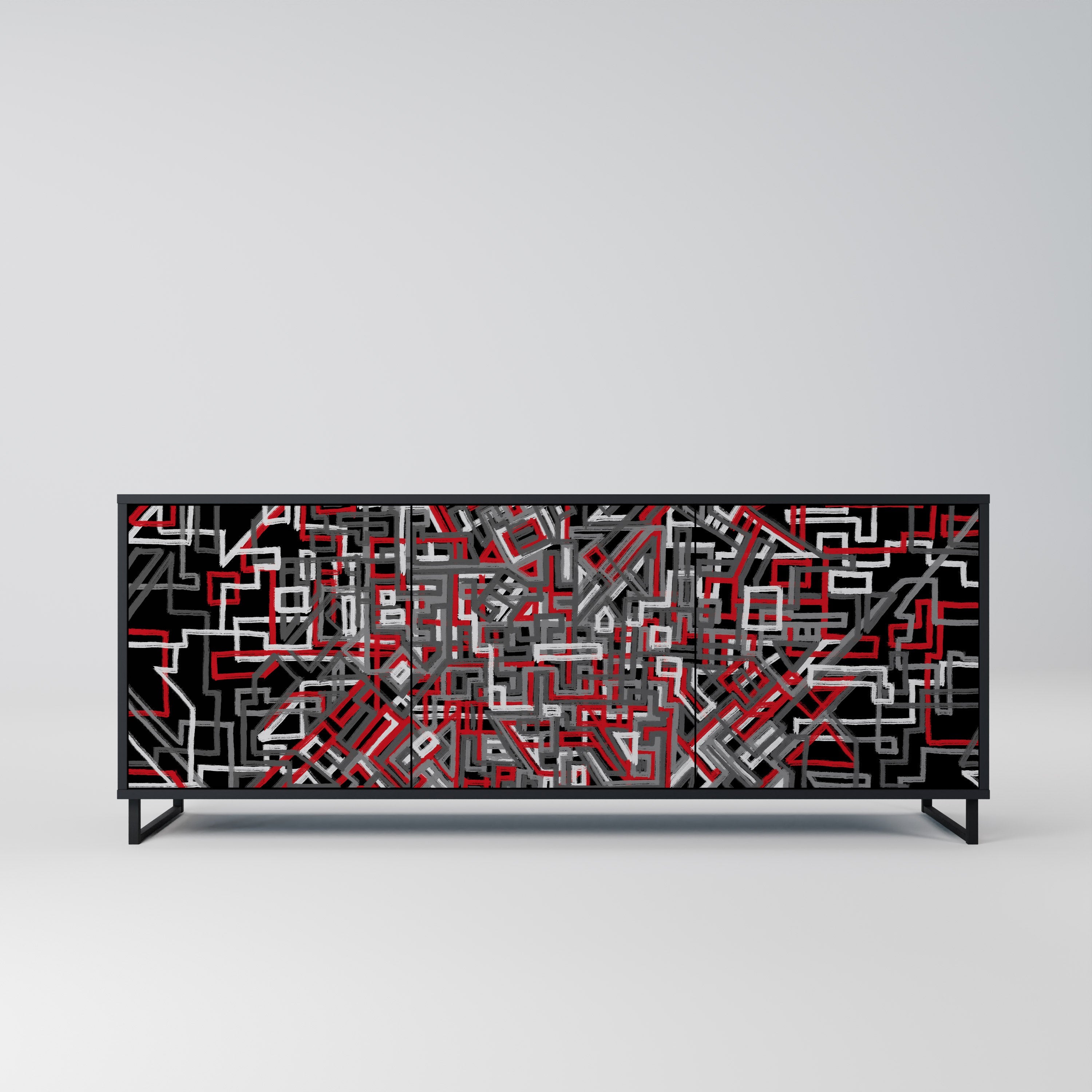 BROKEN LINES 3-türiges Sideboard in Schwarz