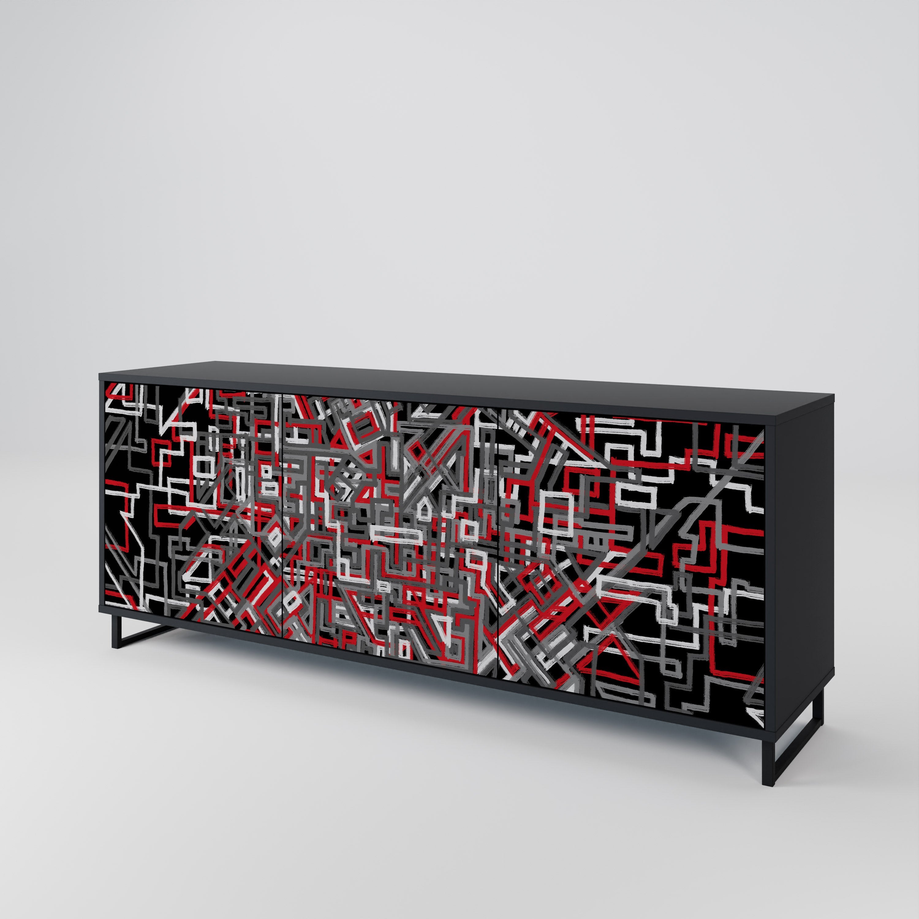BROKEN LINES 3-türiges Sideboard in Schwarz