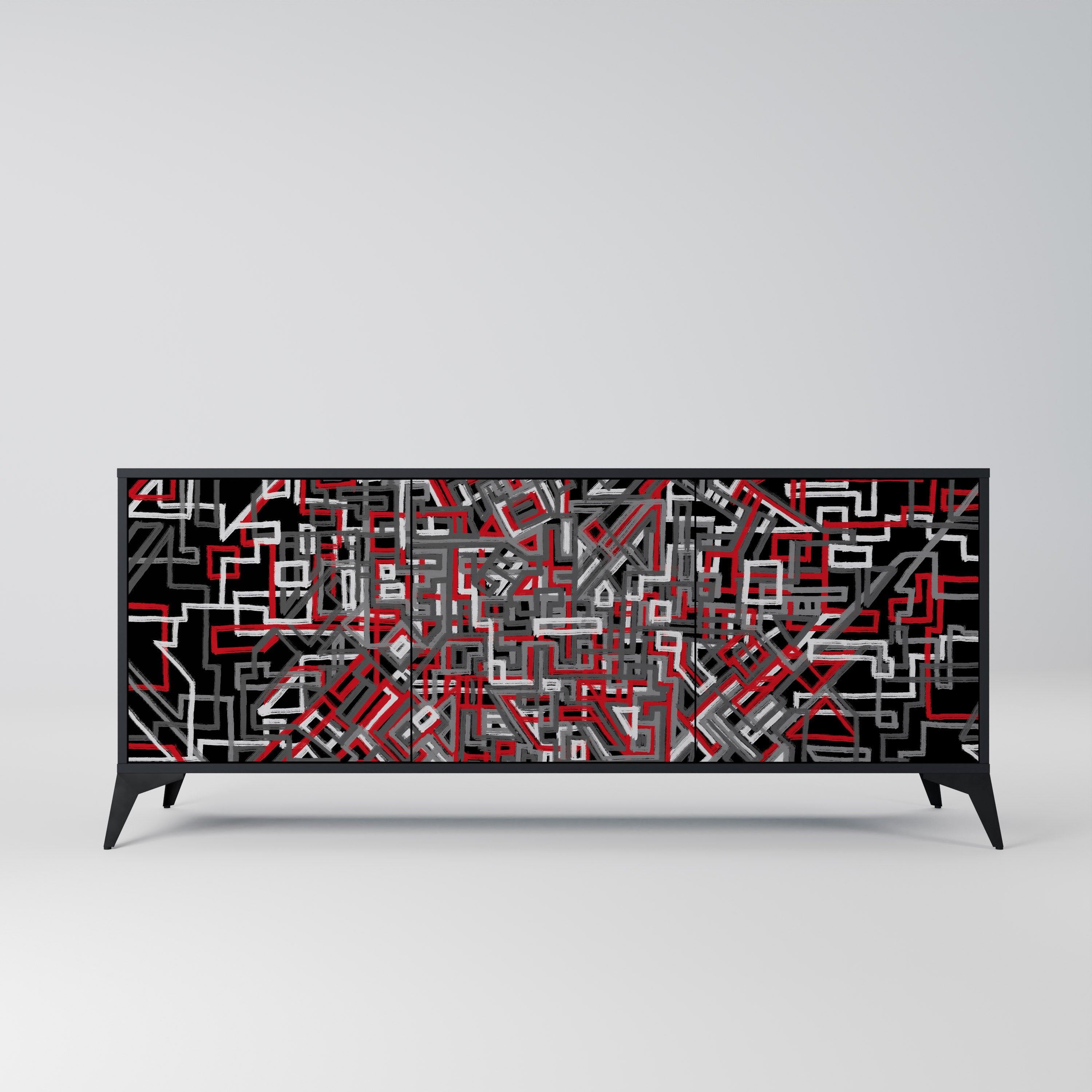 BROKEN LINES 3-türiges Sideboard in Schwarz