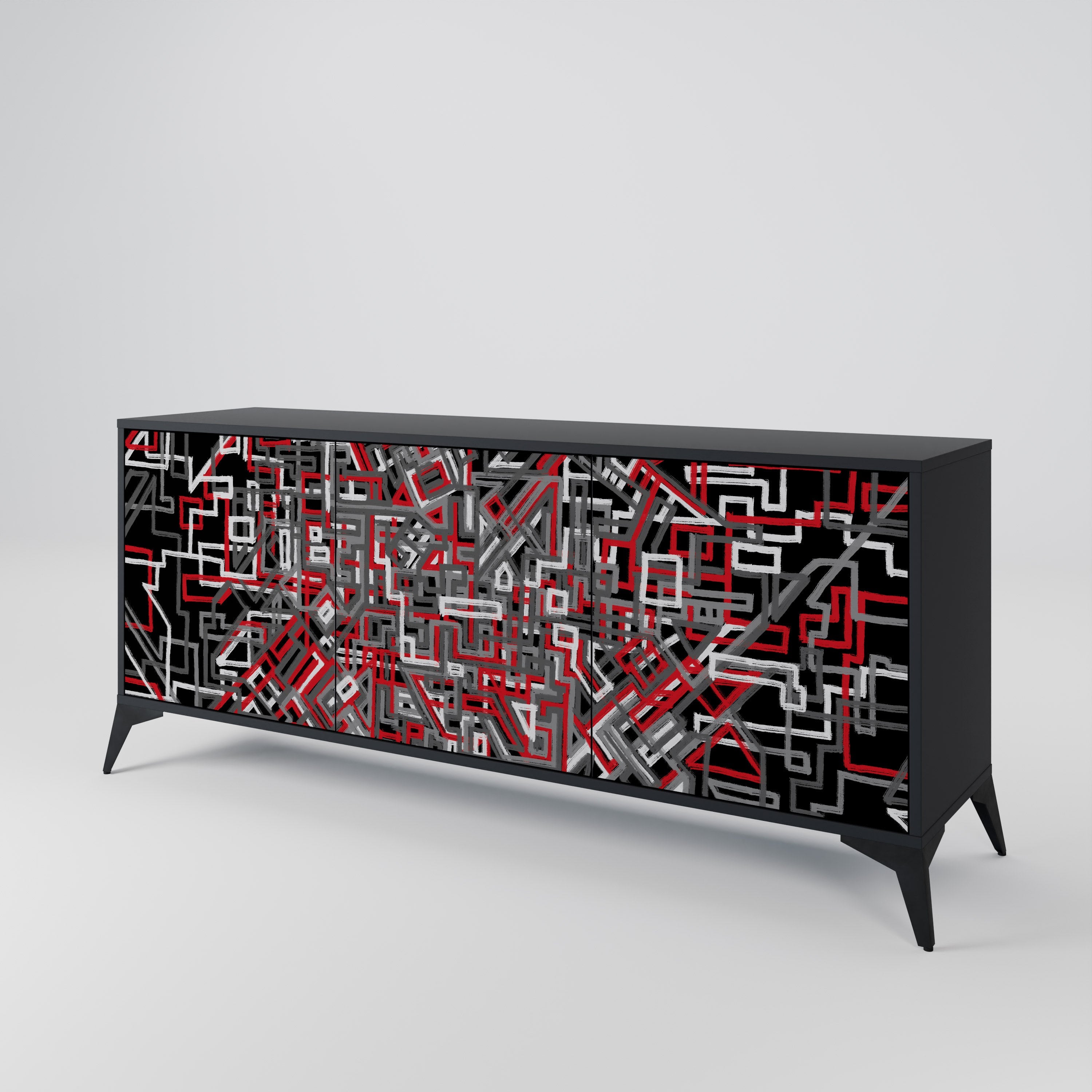 BROKEN LINES 3-türiges Sideboard in Schwarz