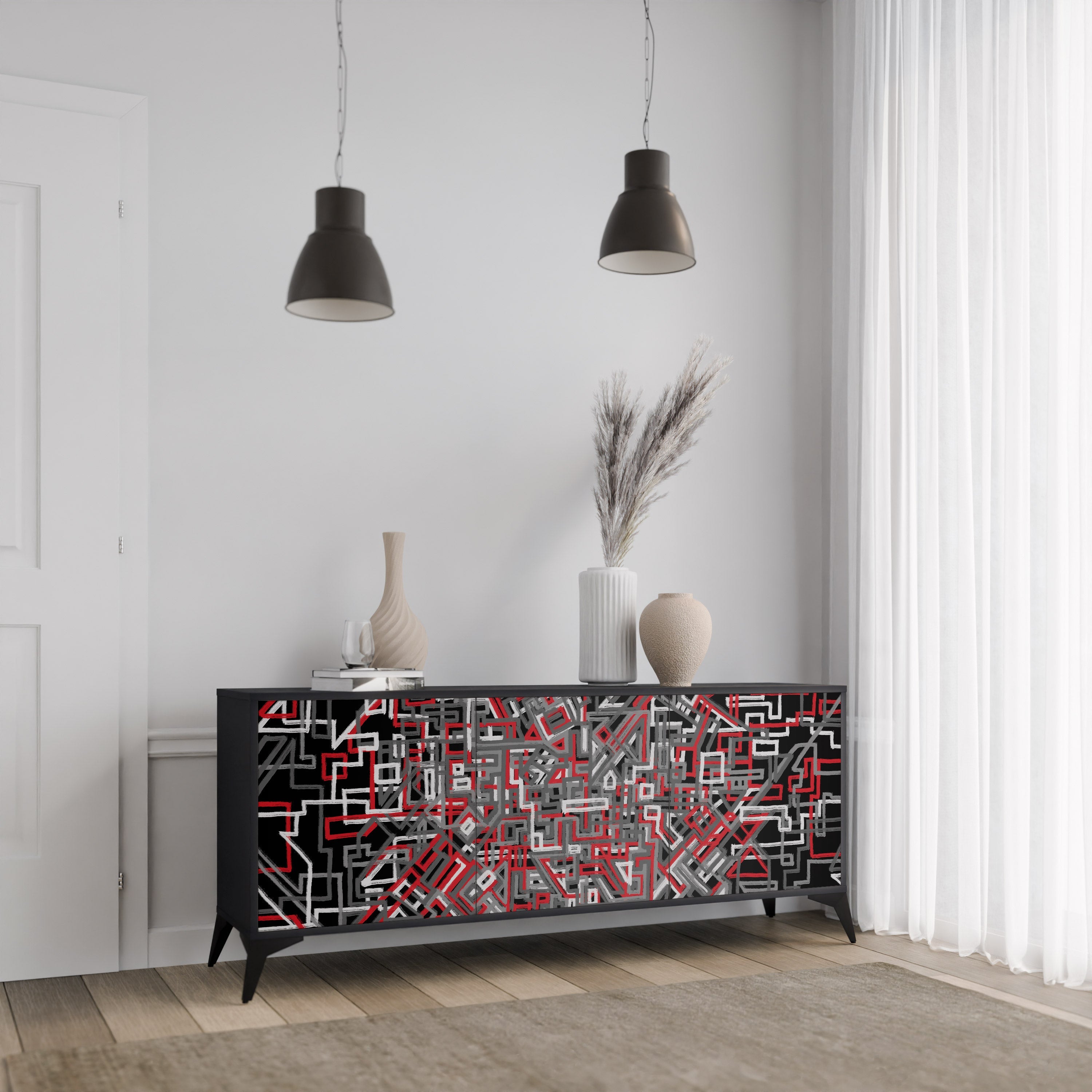 BROKEN LINES 3-türiges Sideboard in Schwarz
