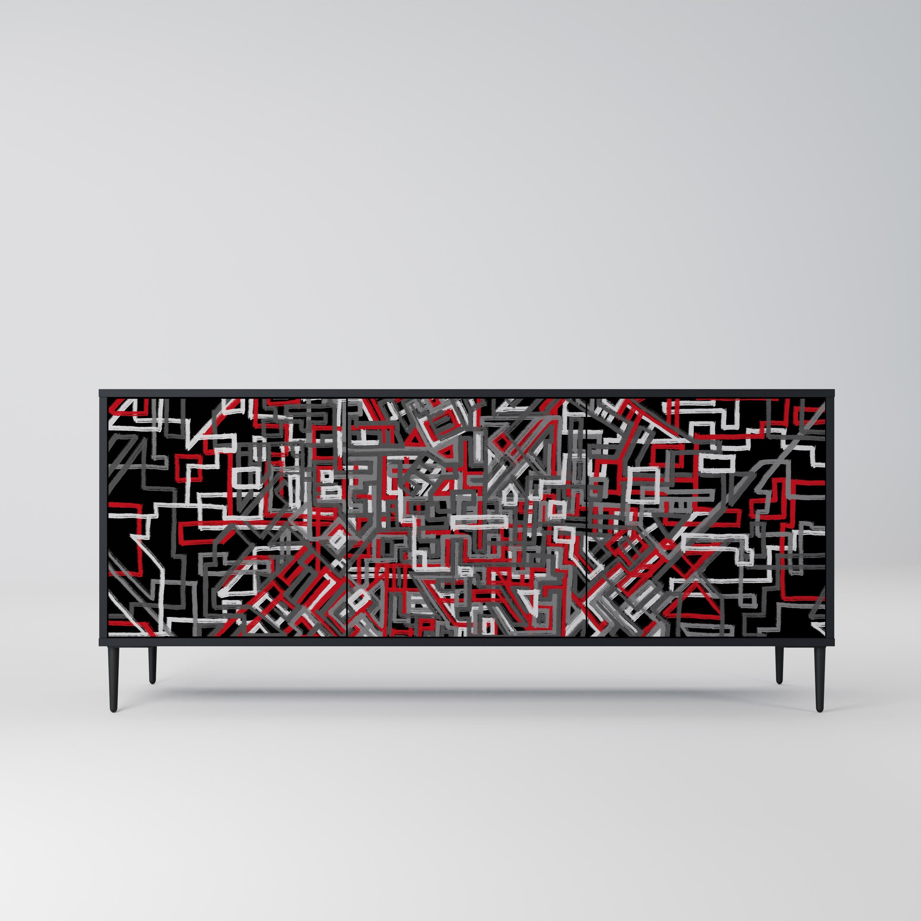 BROKEN LINES 3-türiges Sideboard in Schwarz