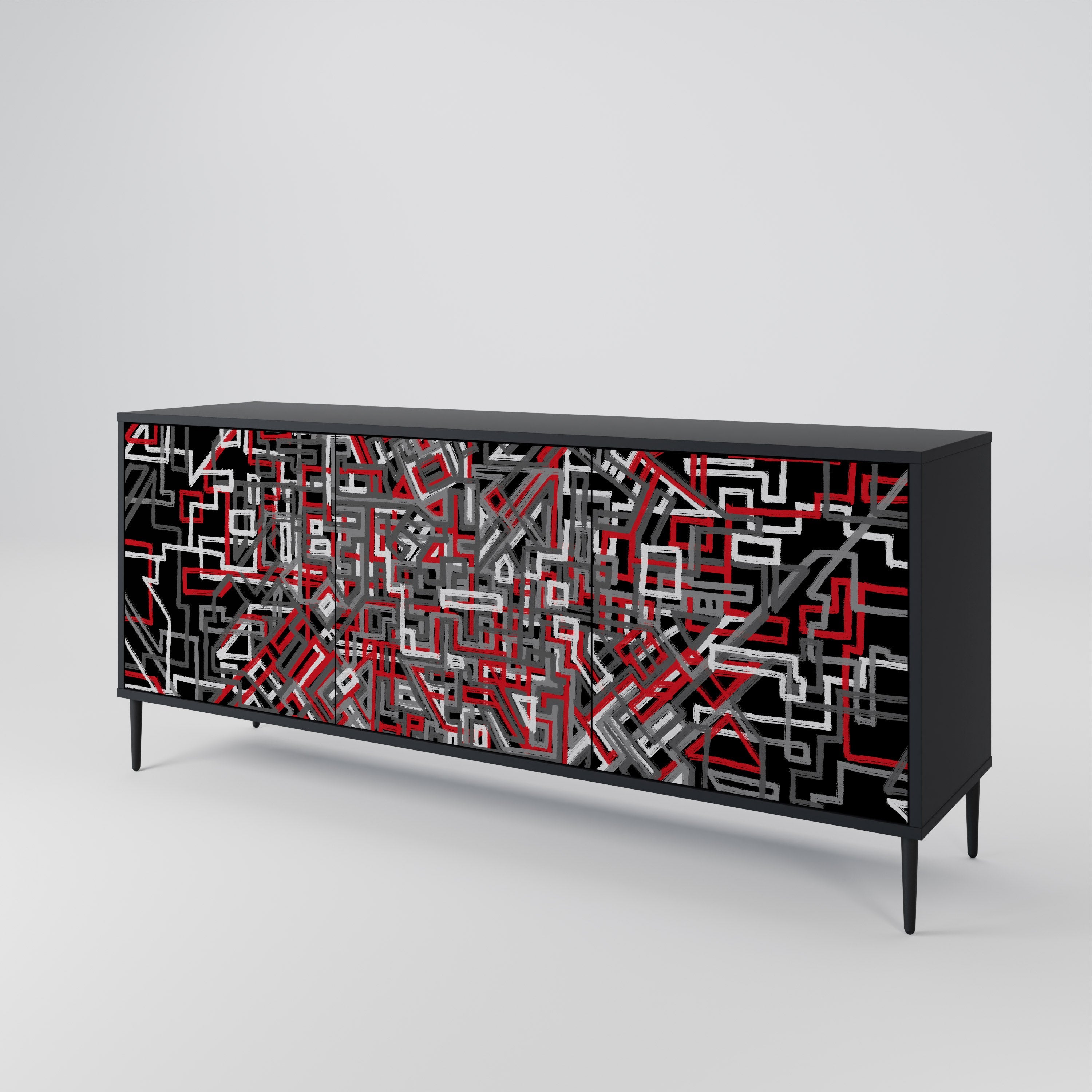 BROKEN LINES 3-türiges Sideboard in Schwarz