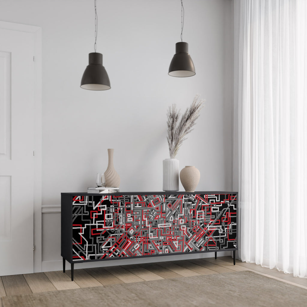 BROKEN LINES 3-türiges Sideboard in Schwarz