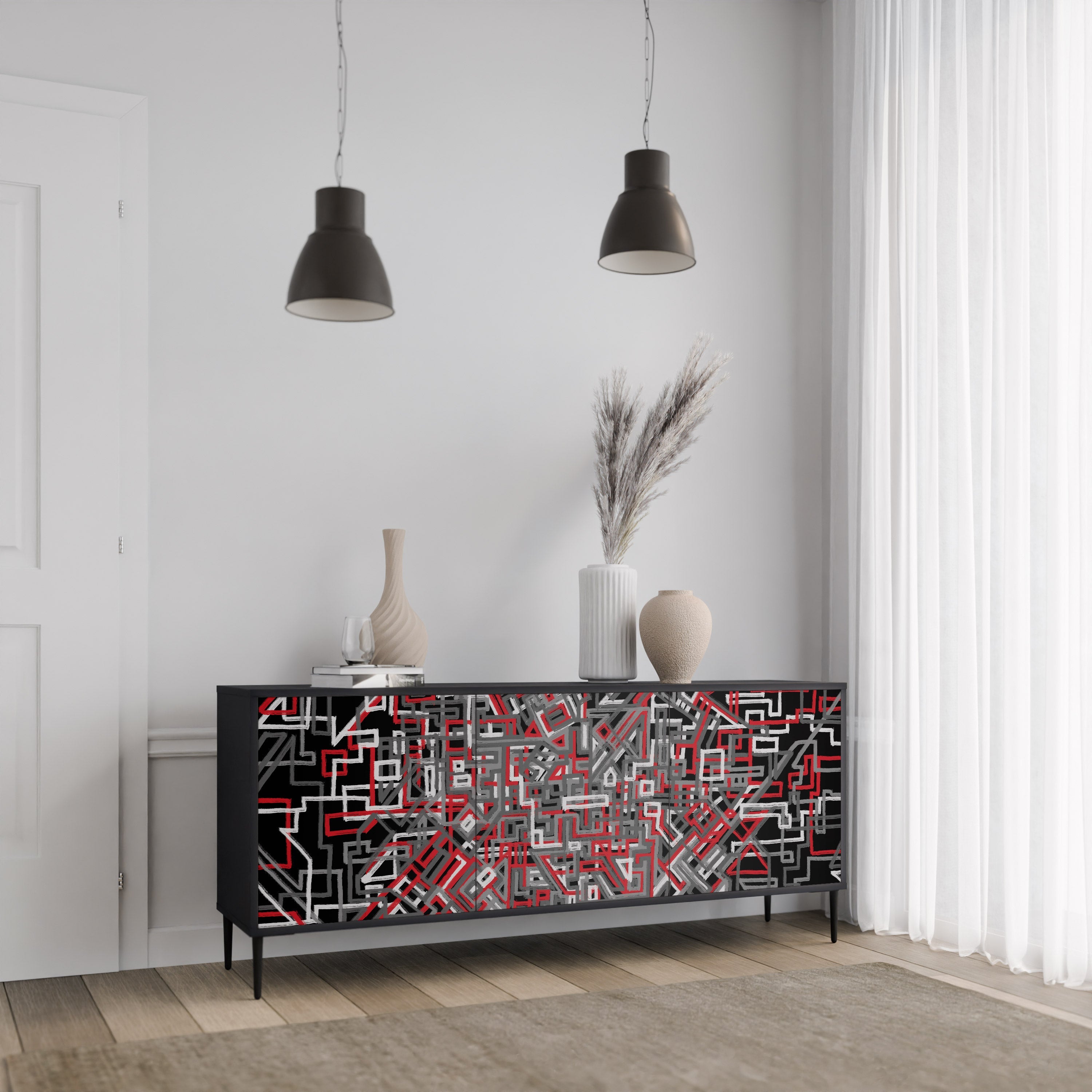 BROKEN LINES 3-türiges Sideboard in Schwarz