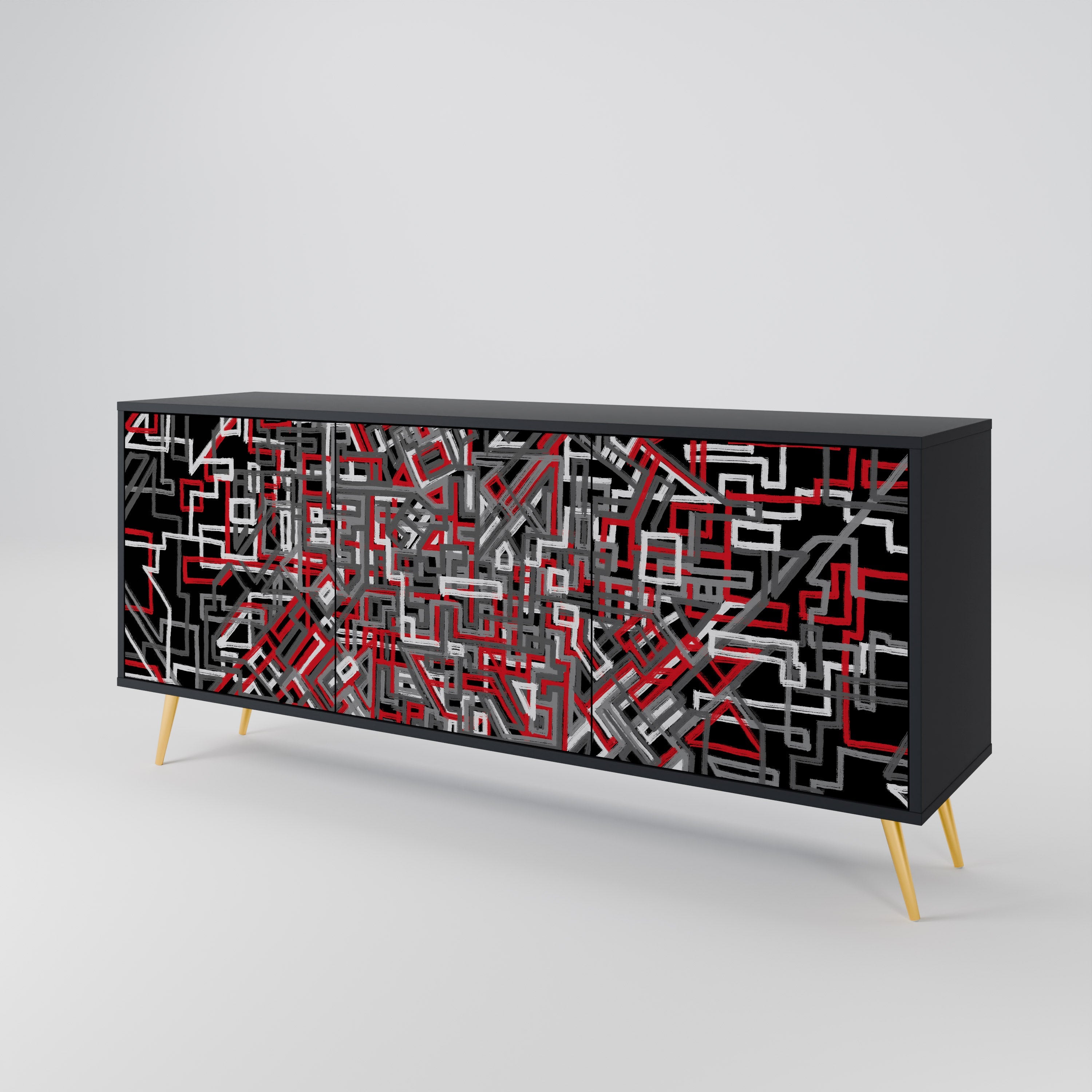 BROKEN LINES 3-türiges Sideboard in Schwarz