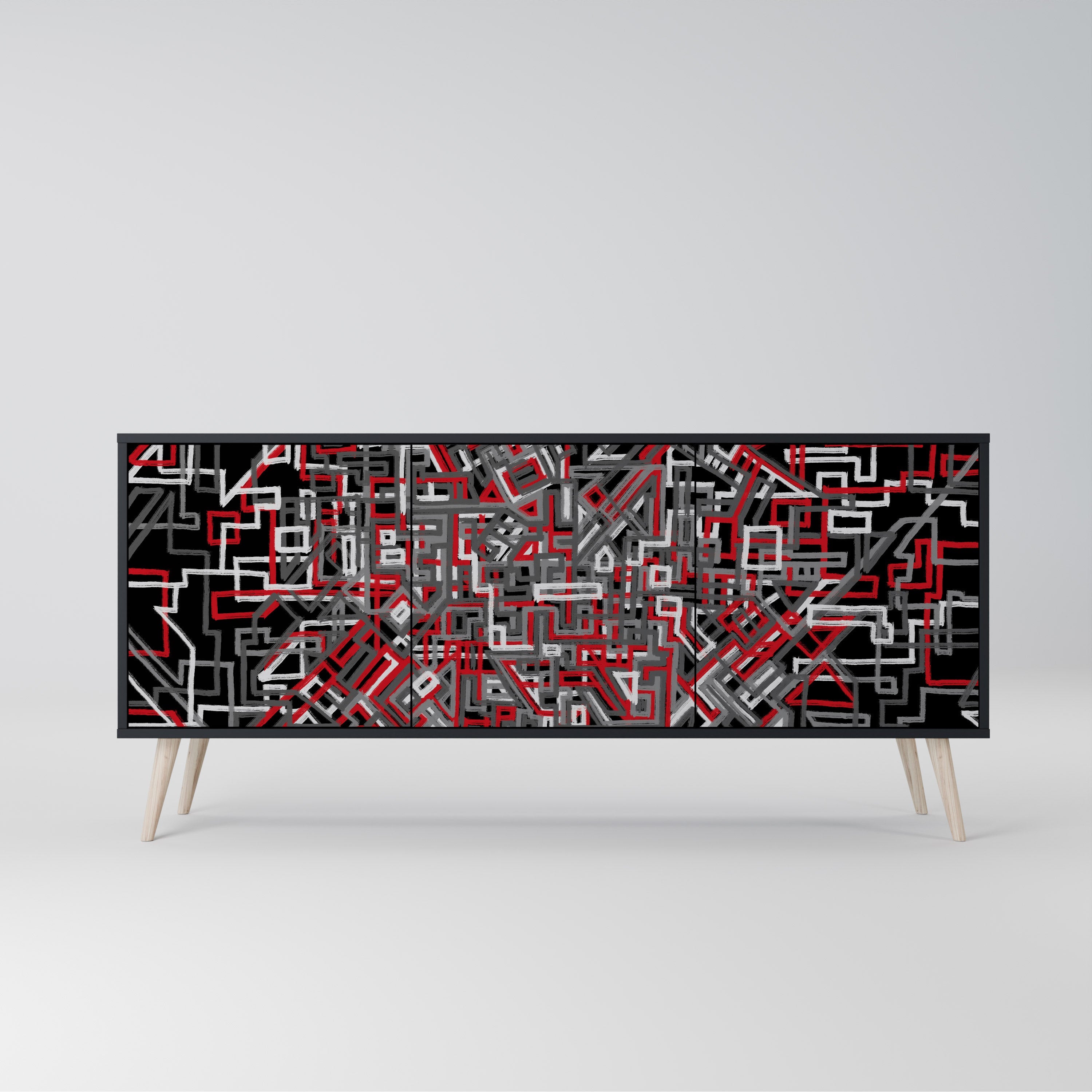 BROKEN LINES 3-türiges Sideboard in Schwarz