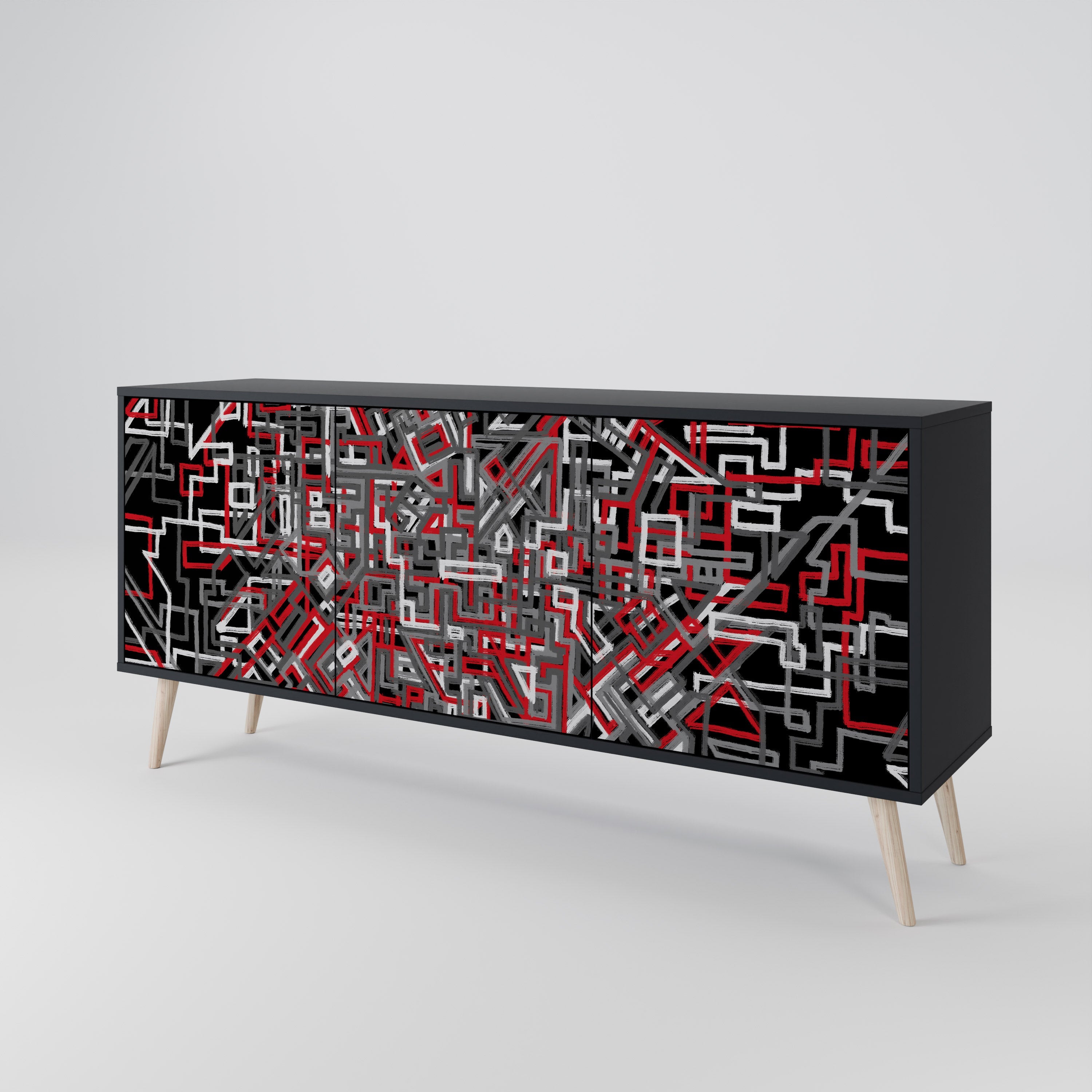 BROKEN LINES 3-türiges Sideboard in Schwarz