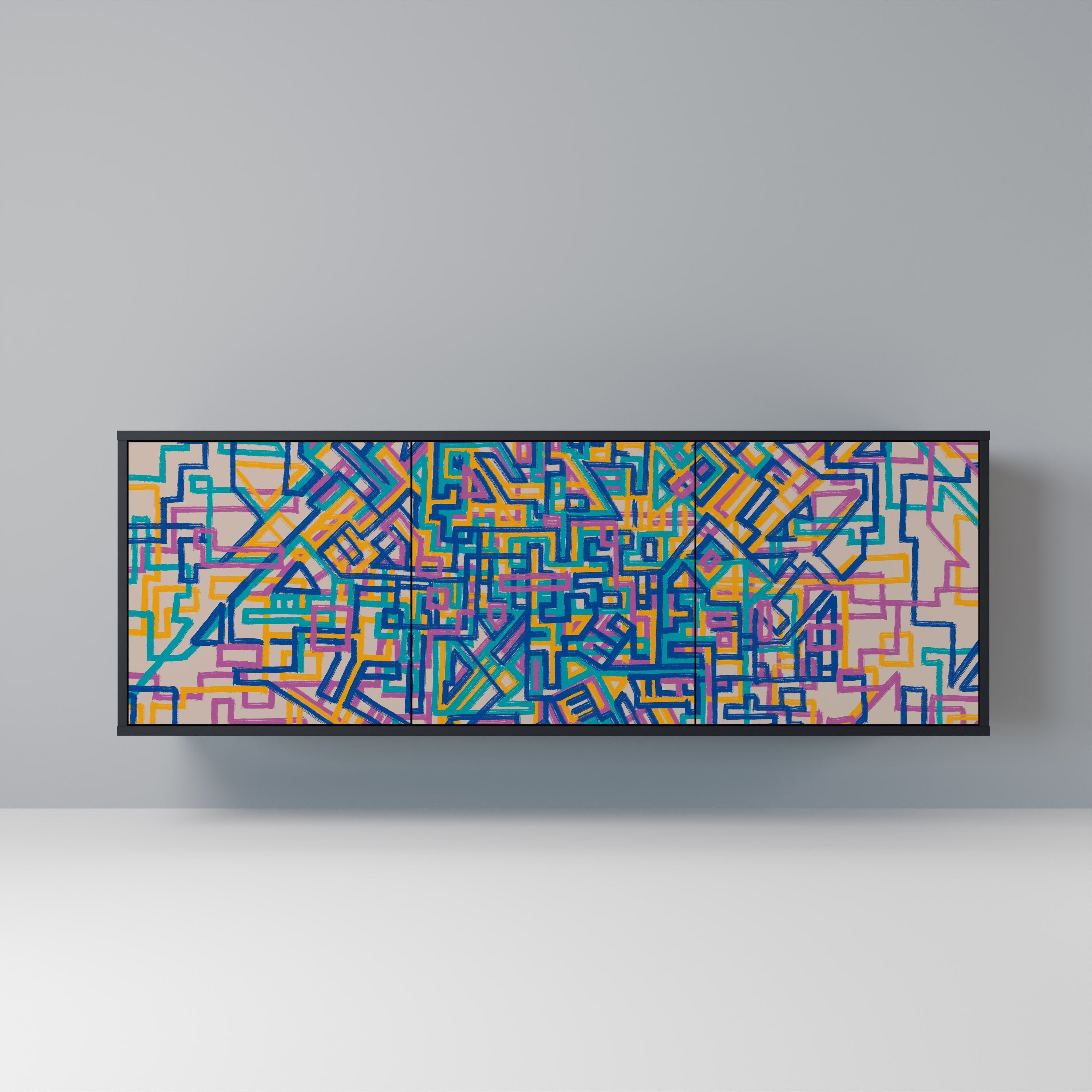 MEMORIES MAP 3-türiges Sideboard in Schwarz