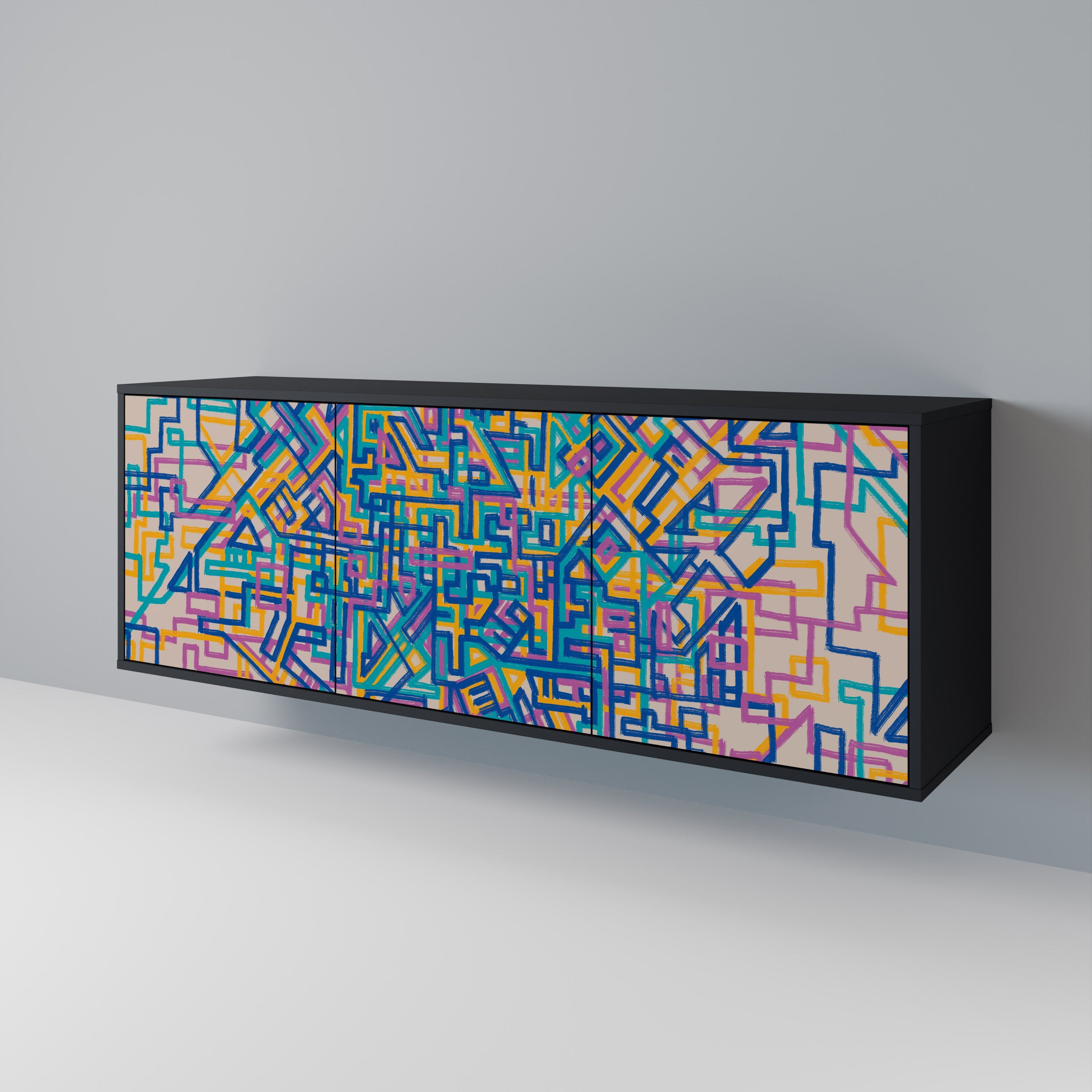 MEMORIES MAP 3-türiges Sideboard in Schwarz