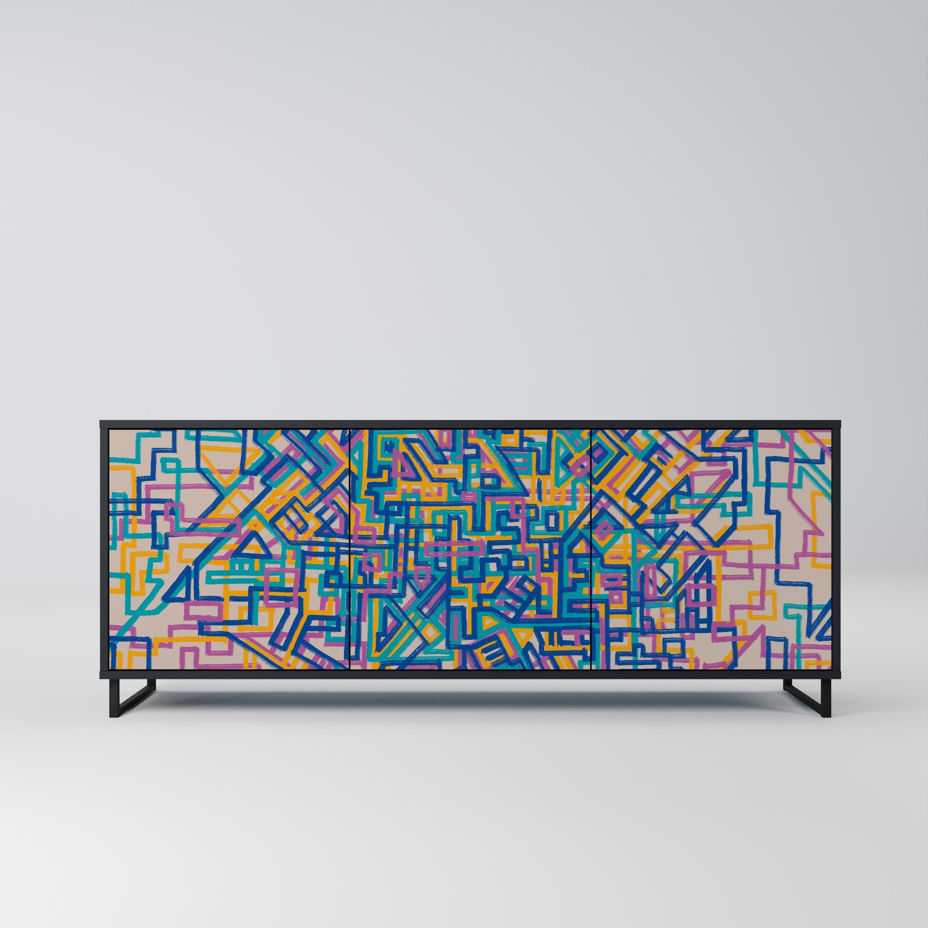 MEMORIES MAP 3-türiges Sideboard in Schwarz