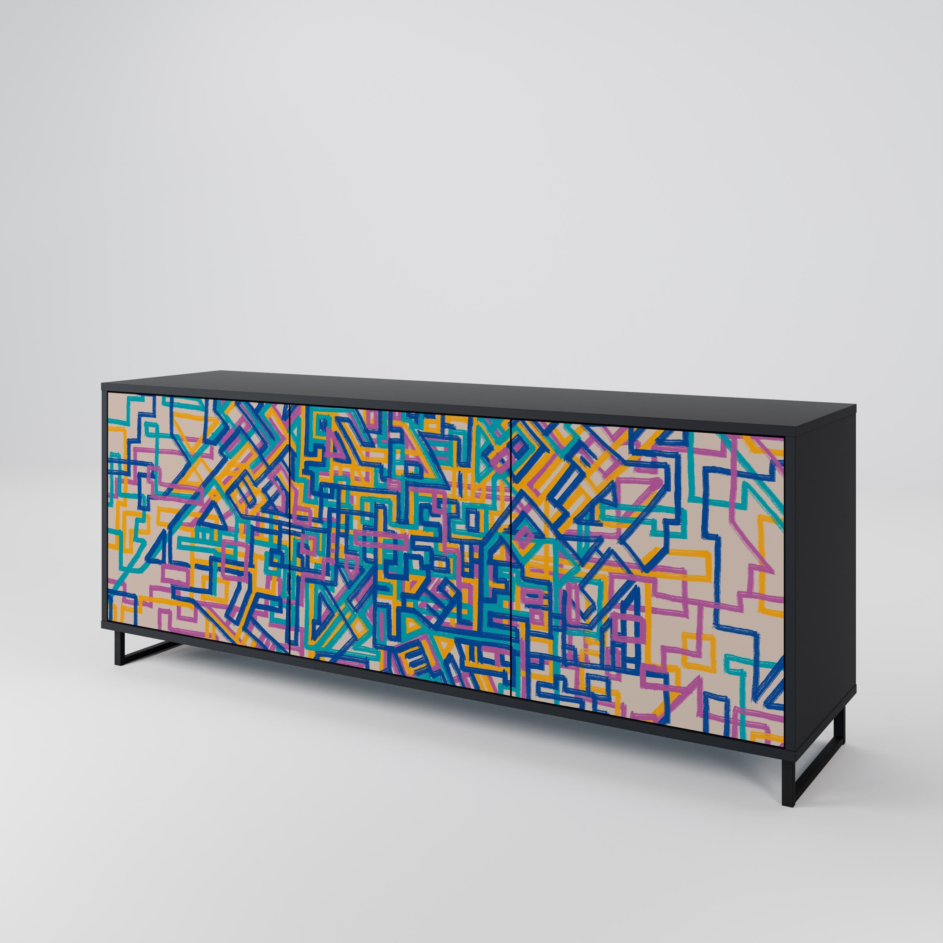 MEMORIES MAP 3-türiges Sideboard in Schwarz
