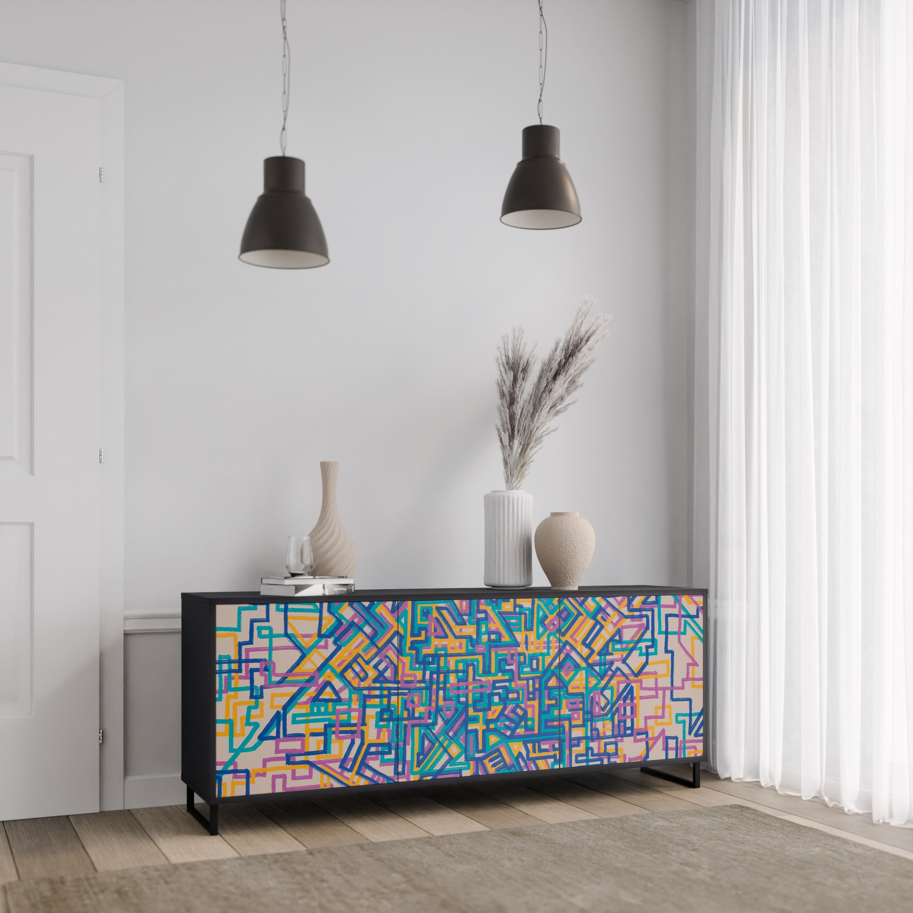 MEMORIES MAP 3-türiges Sideboard in Schwarz