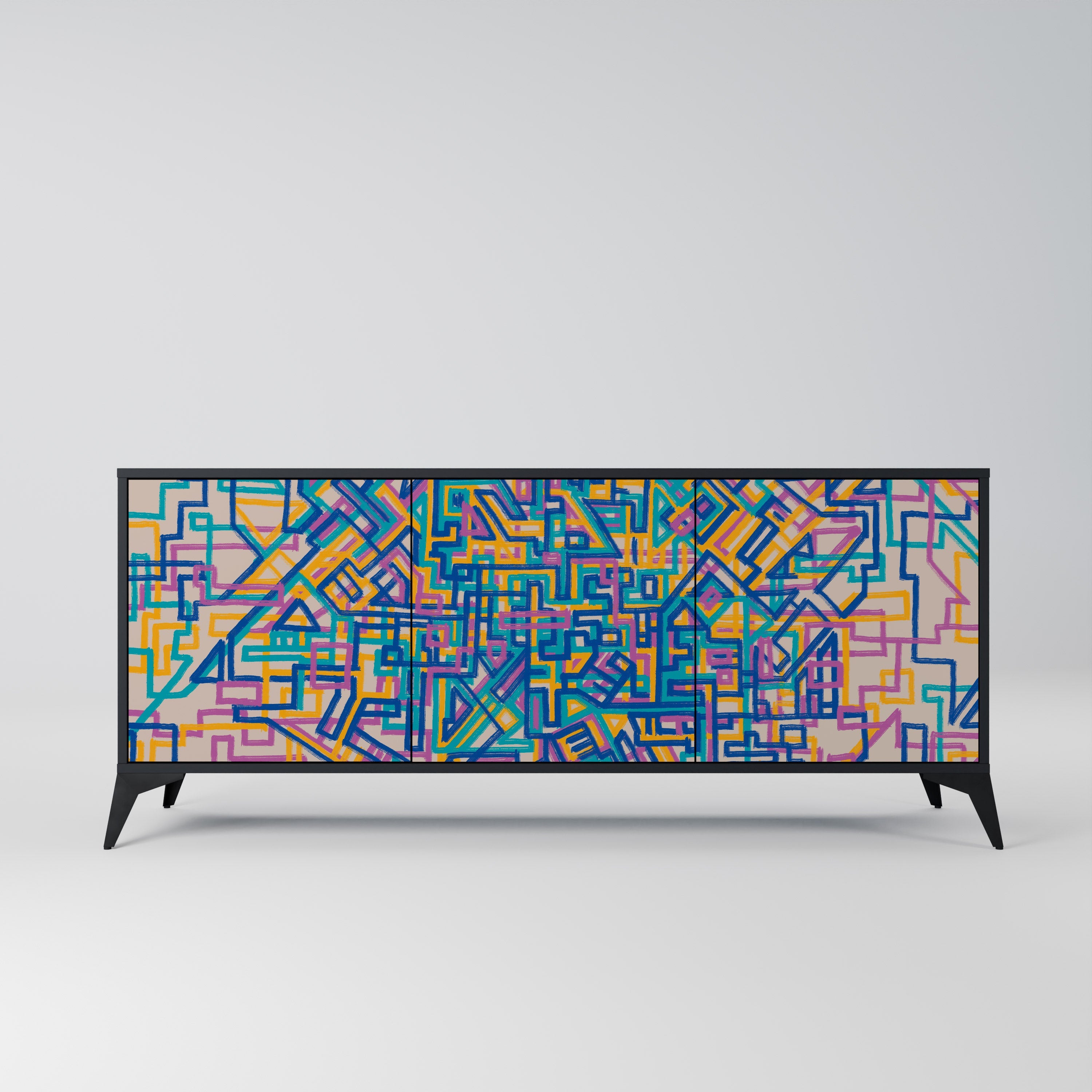 MEMORIES MAP 3-türiges Sideboard in Schwarz