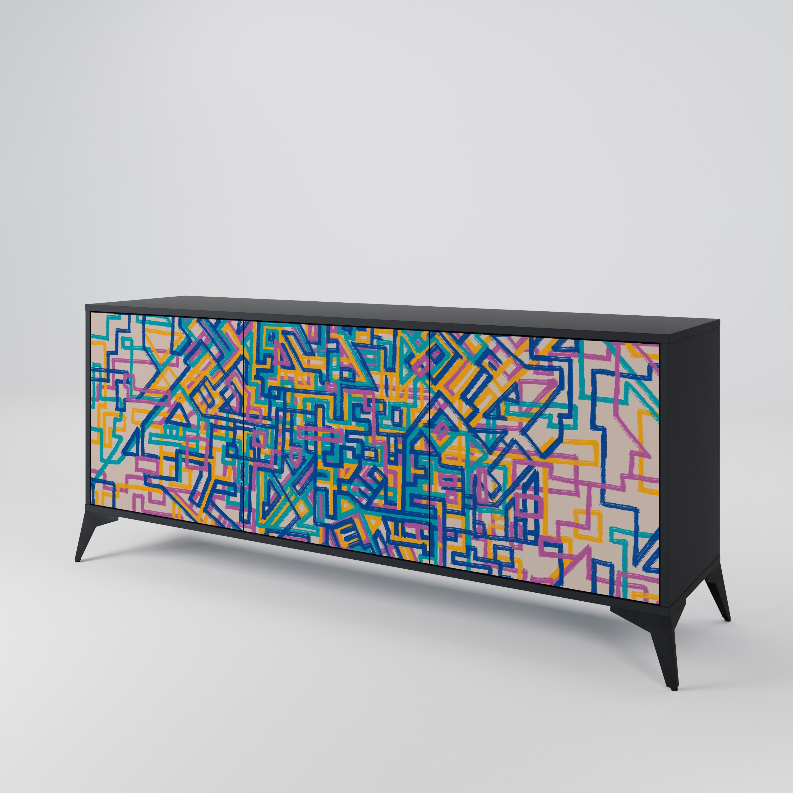 MEMORIES MAP 3-türiges Sideboard in Schwarz