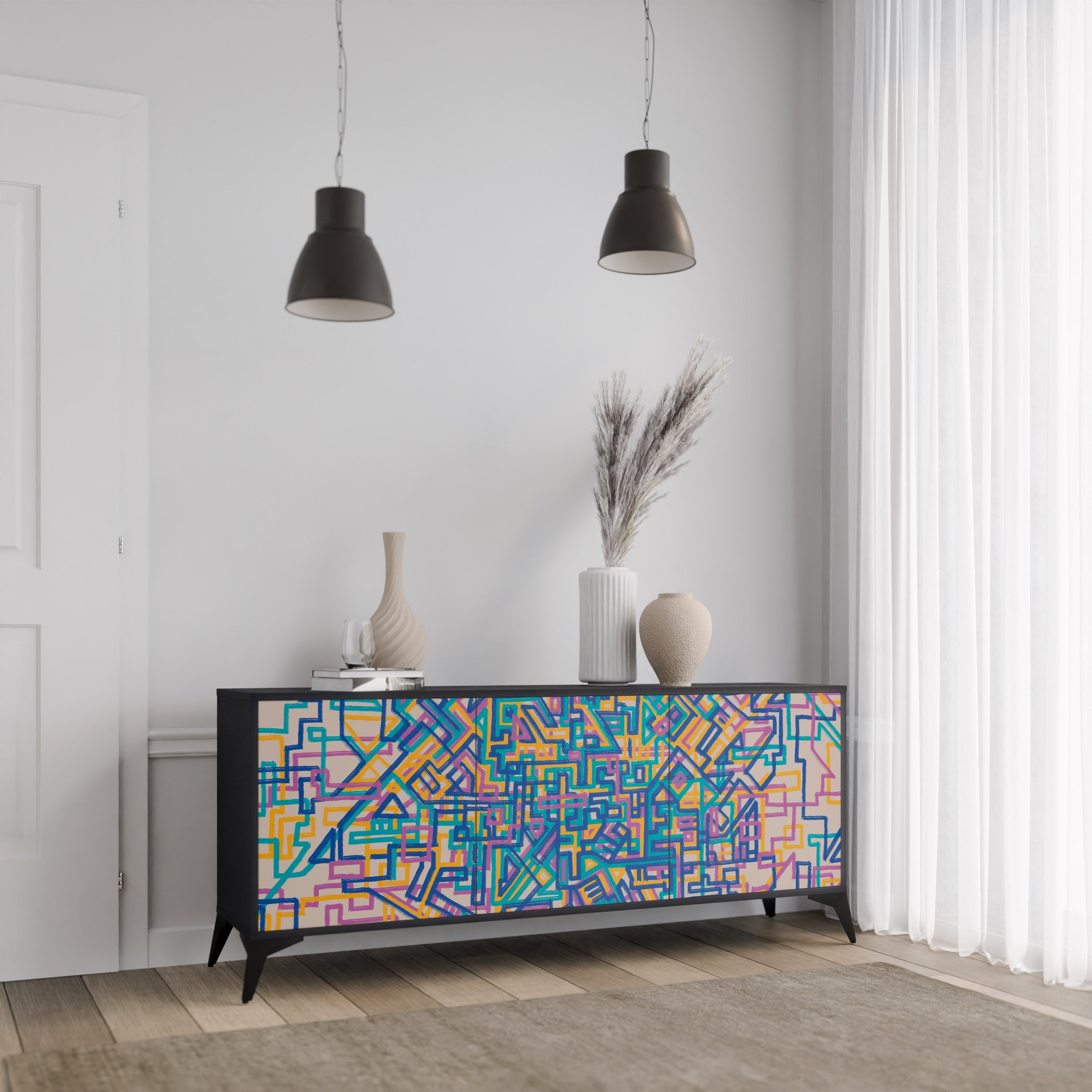 MEMORIES MAP 3-türiges Sideboard in Schwarz