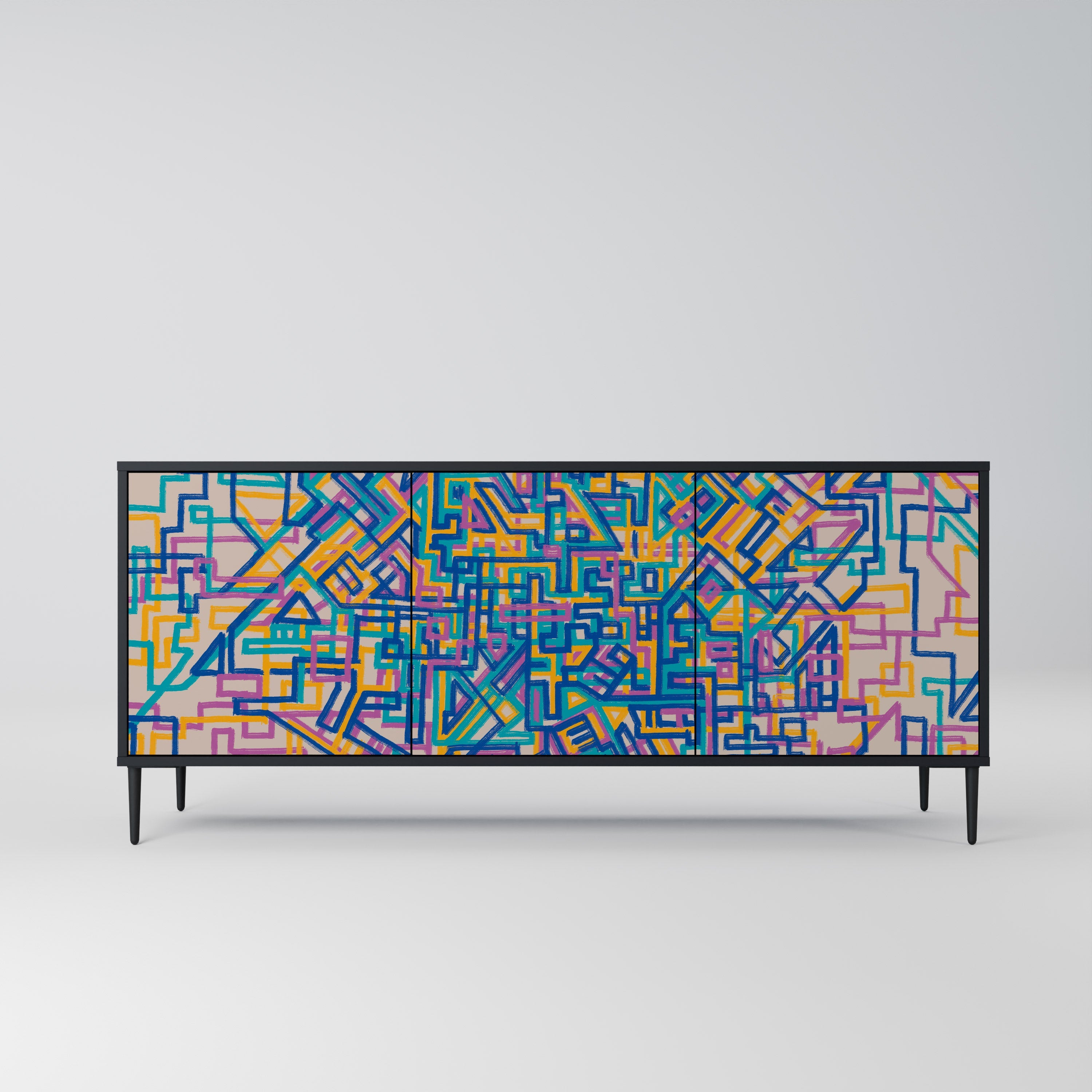 MEMORIES MAP 3-türiges Sideboard in Schwarz
