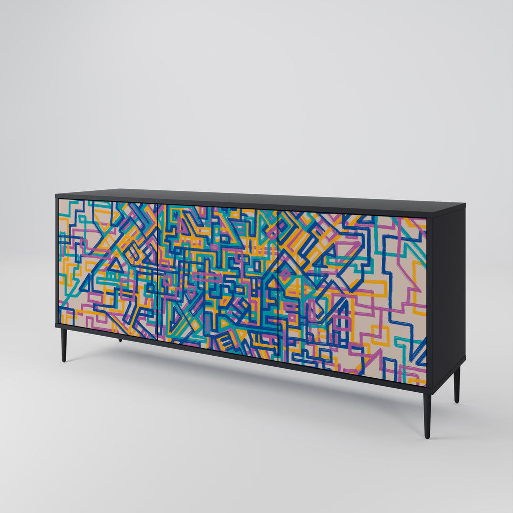 MEMORIES MAP 3-türiges Sideboard in Schwarz