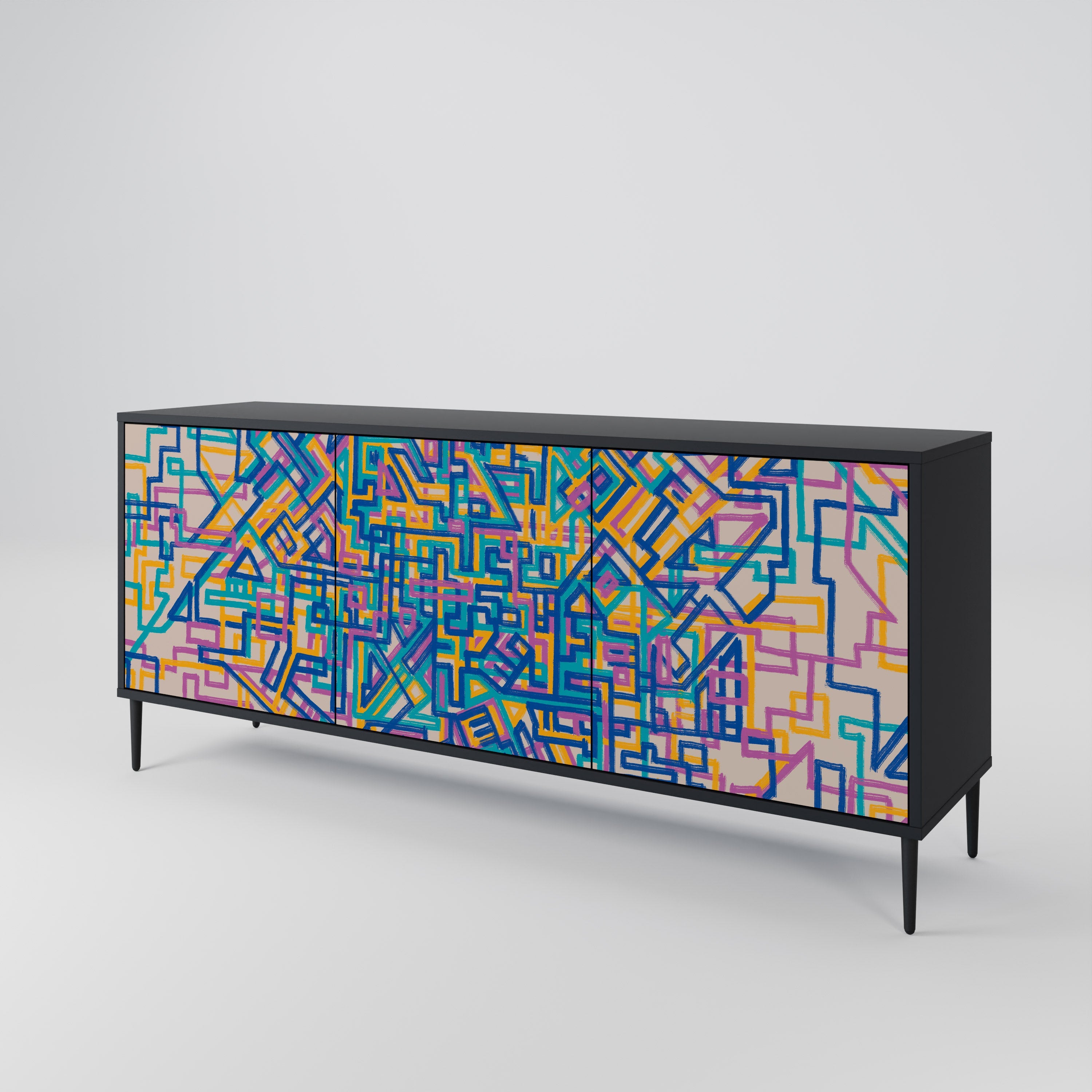MEMORIES MAP 3-türiges Sideboard in Schwarz