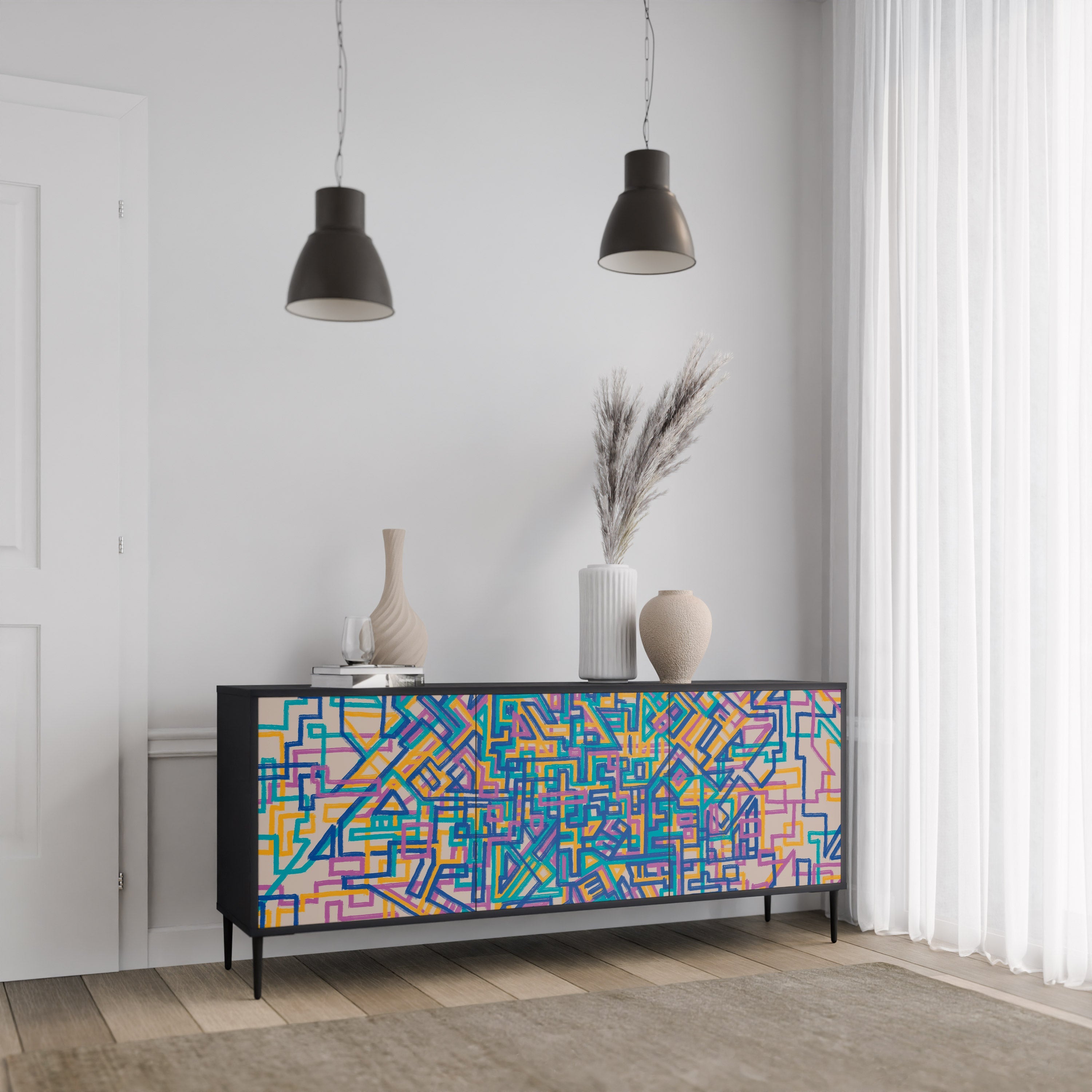 MEMORIES MAP 3-türiges Sideboard in Schwarz