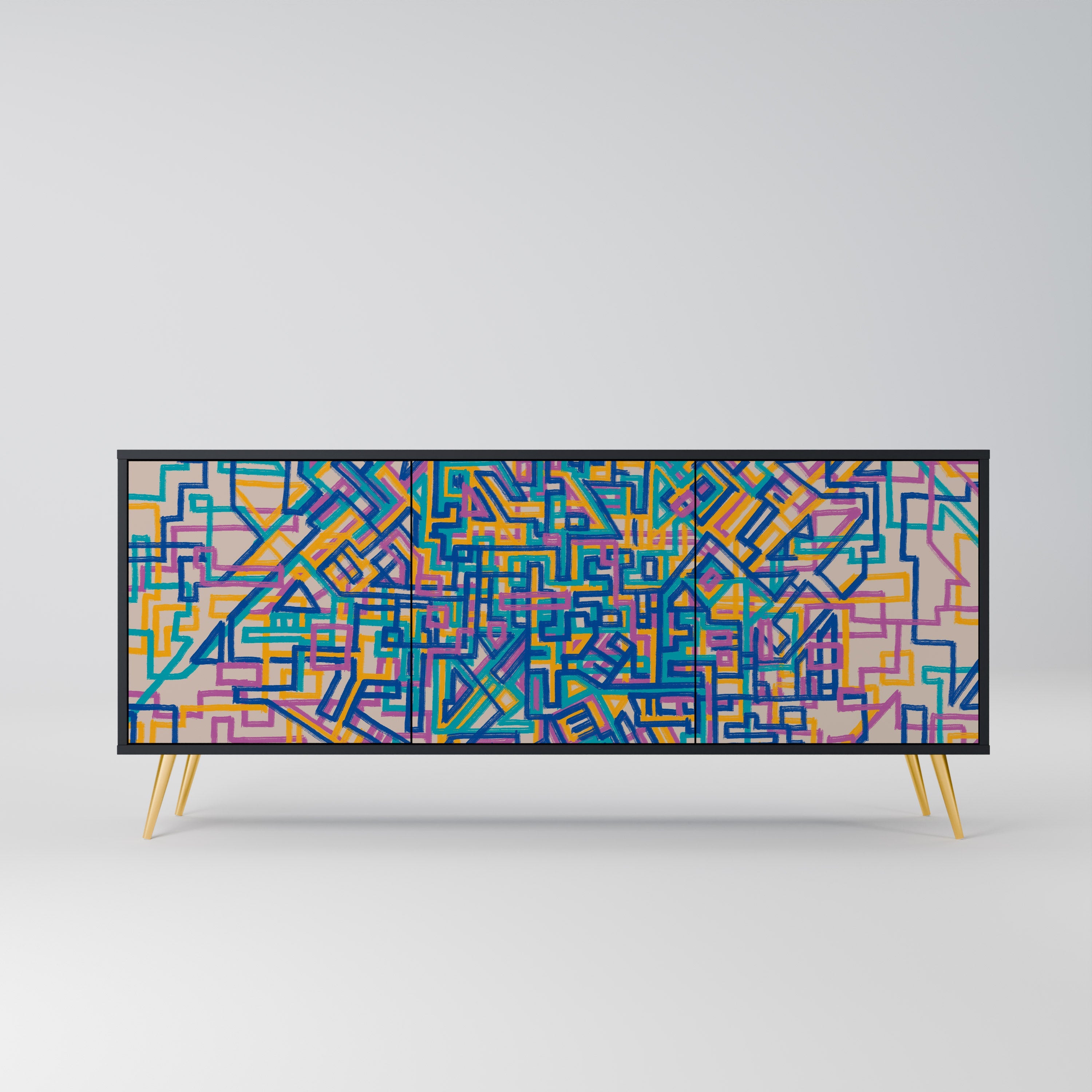 MEMORIES MAP 3-türiges Sideboard in Schwarz