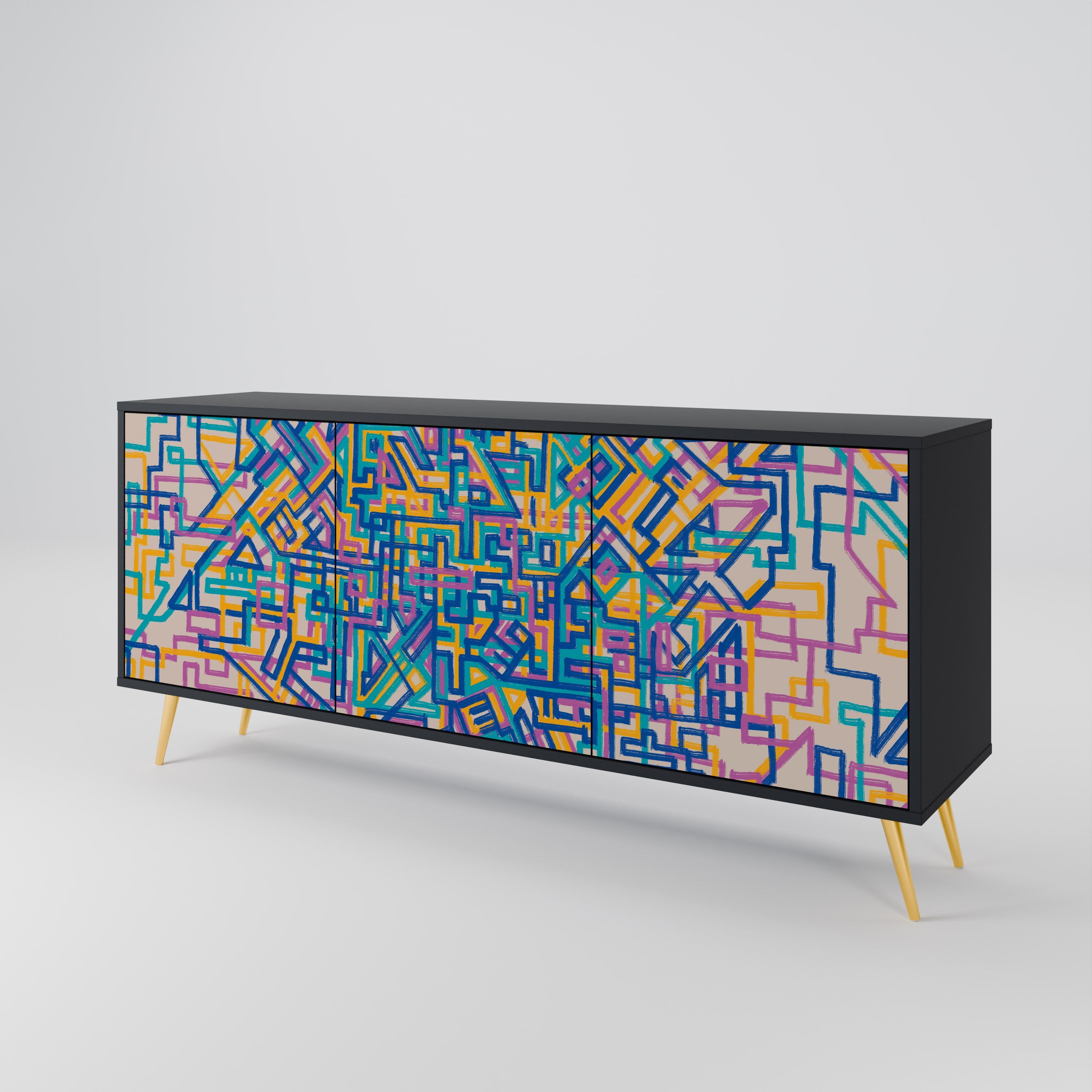 MEMORIES MAP 3-türiges Sideboard in Schwarz