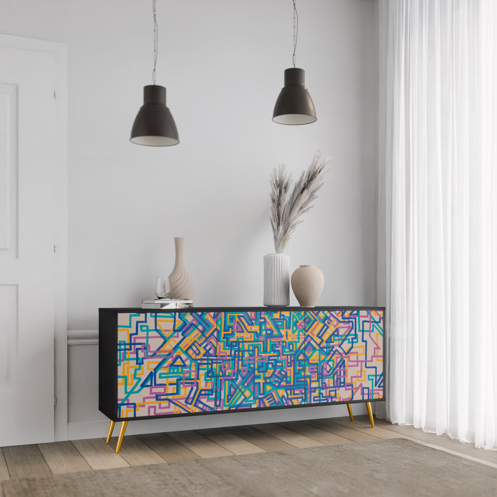 MEMORIES MAP 3-türiges Sideboard in Schwarz