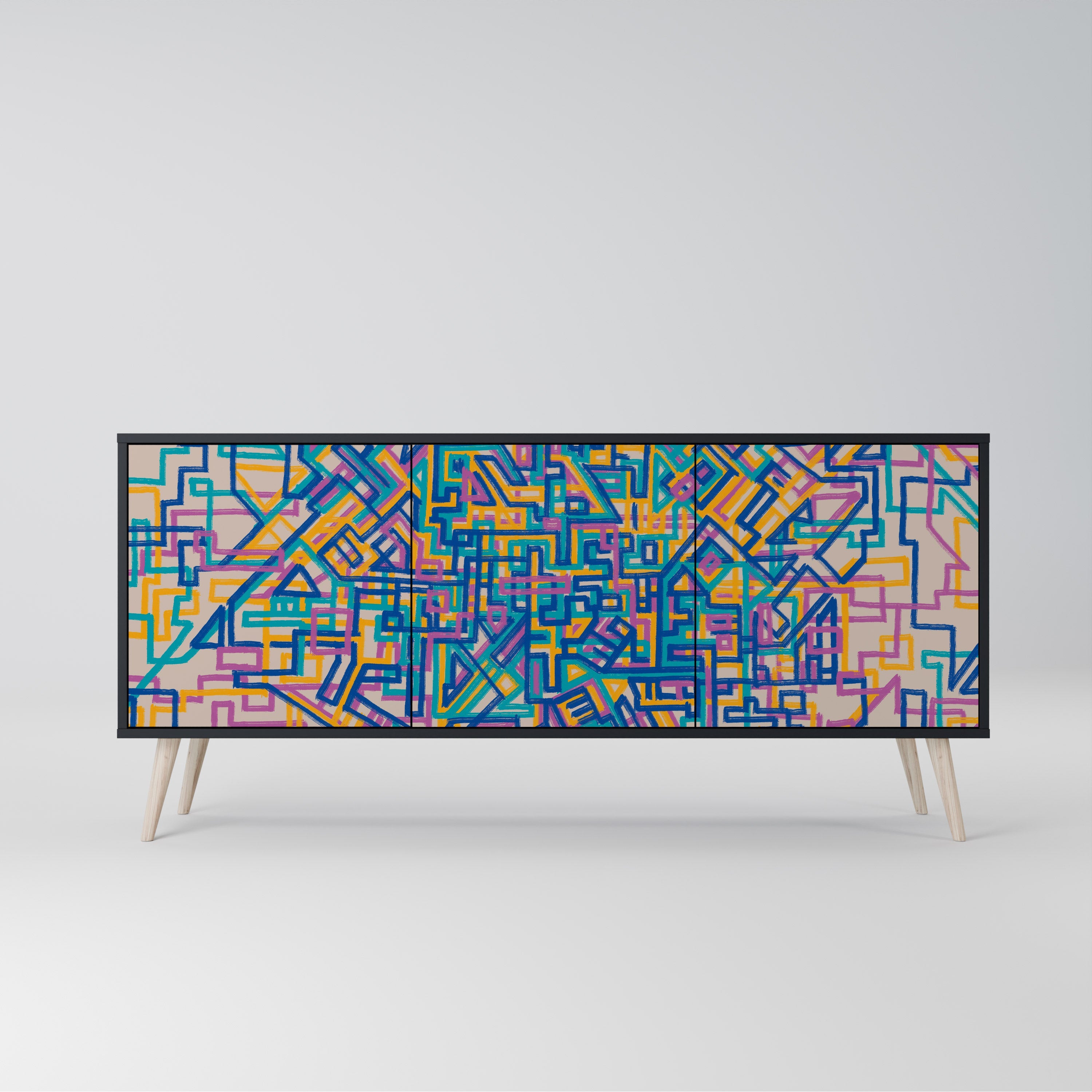 MEMORIES MAP 3-türiges Sideboard in Schwarz