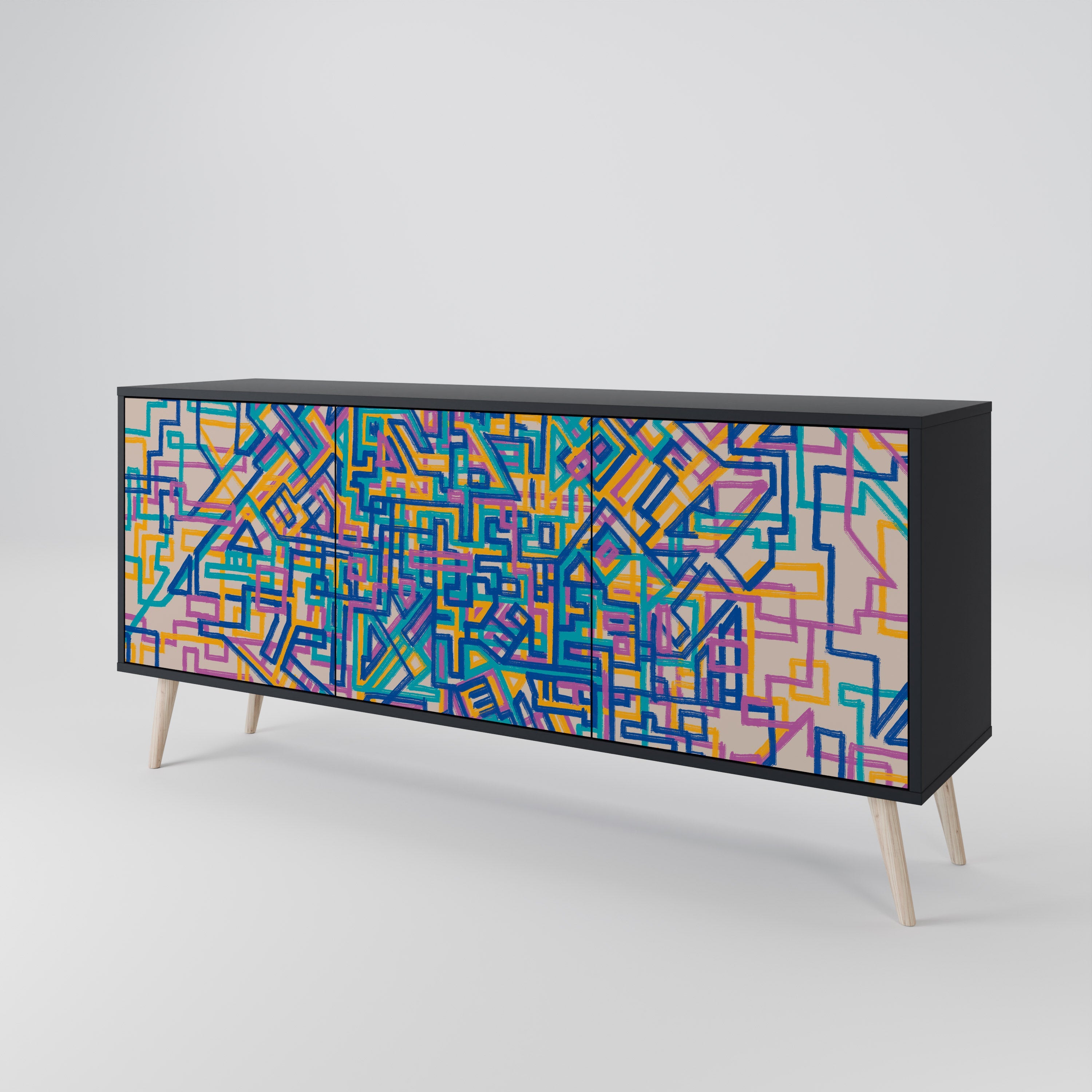MEMORIES MAP 3-türiges Sideboard in Schwarz
