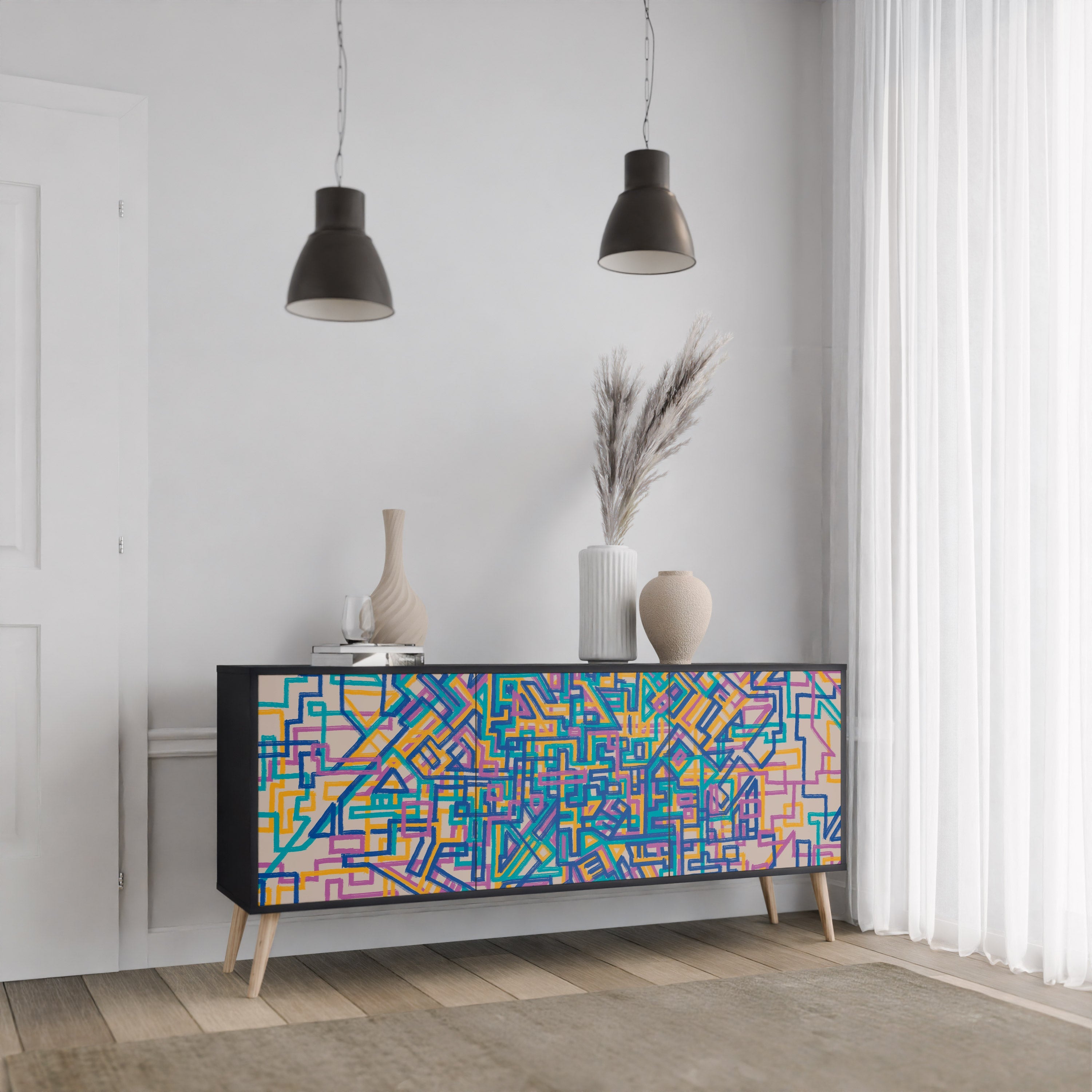 MEMORIES MAP 3-türiges Sideboard in Schwarz