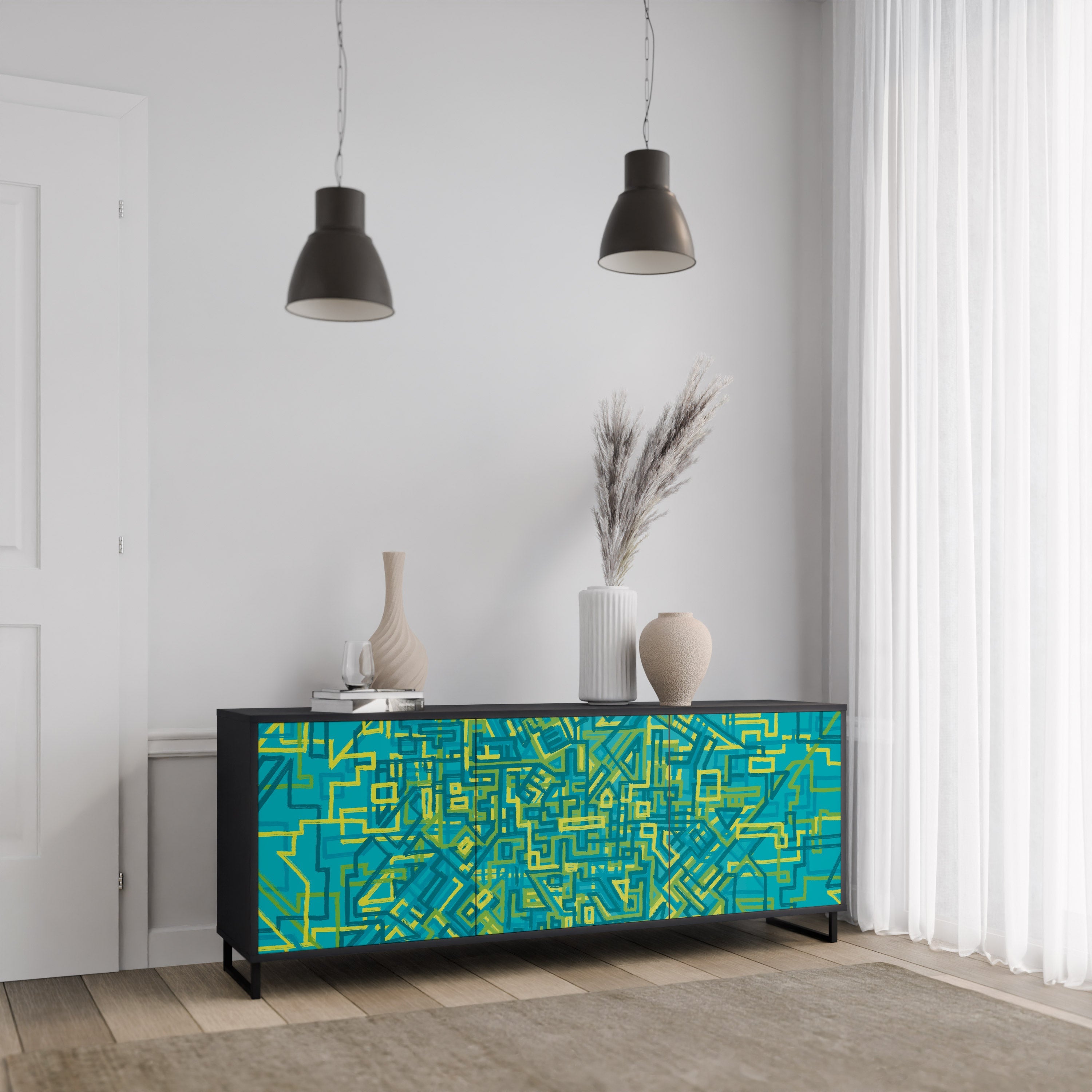 NOSTALGIC MEMORIES Sideboard mit 3 Türen in Schwarz