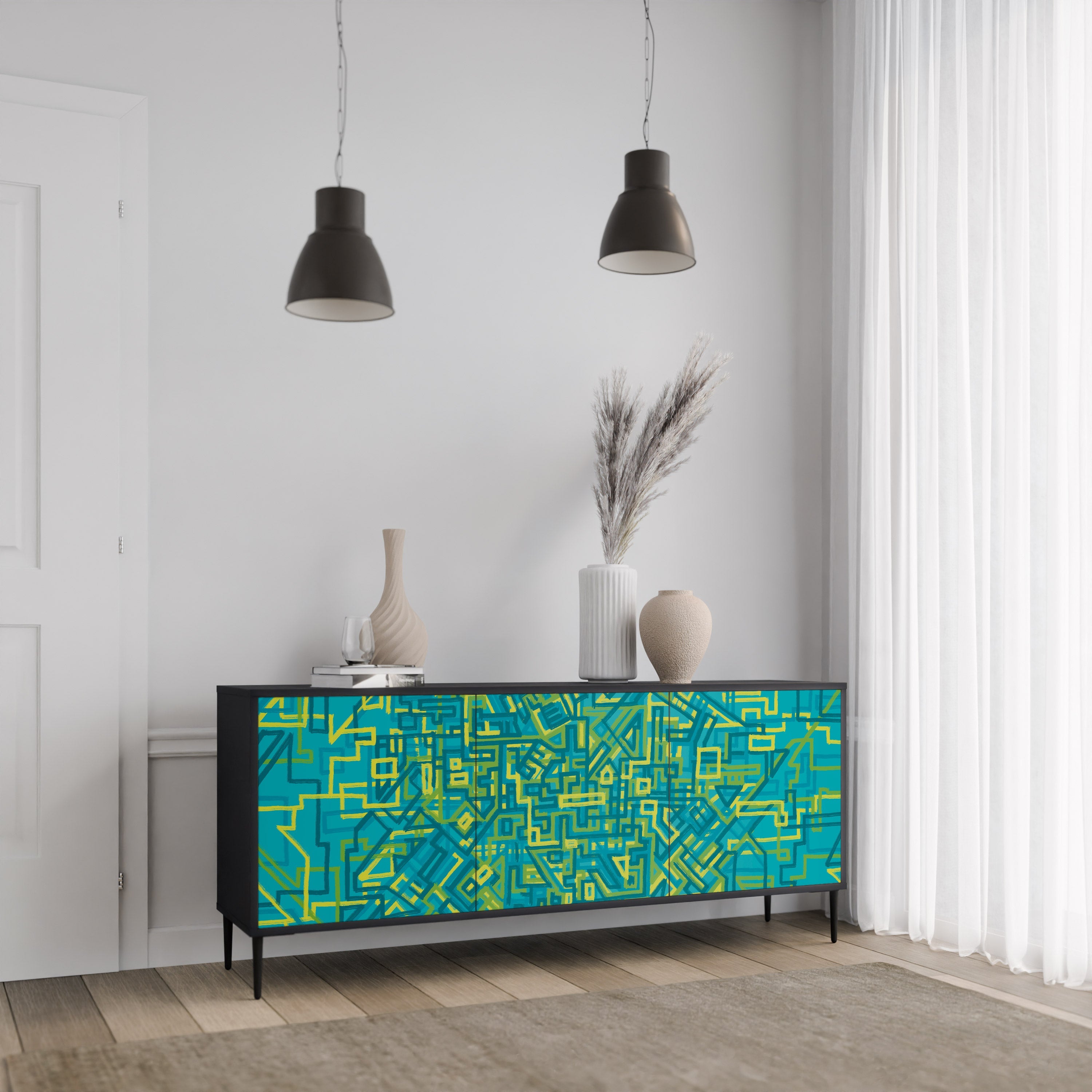 NOSTALGIC MEMORIES Sideboard mit 3 Türen in Schwarz