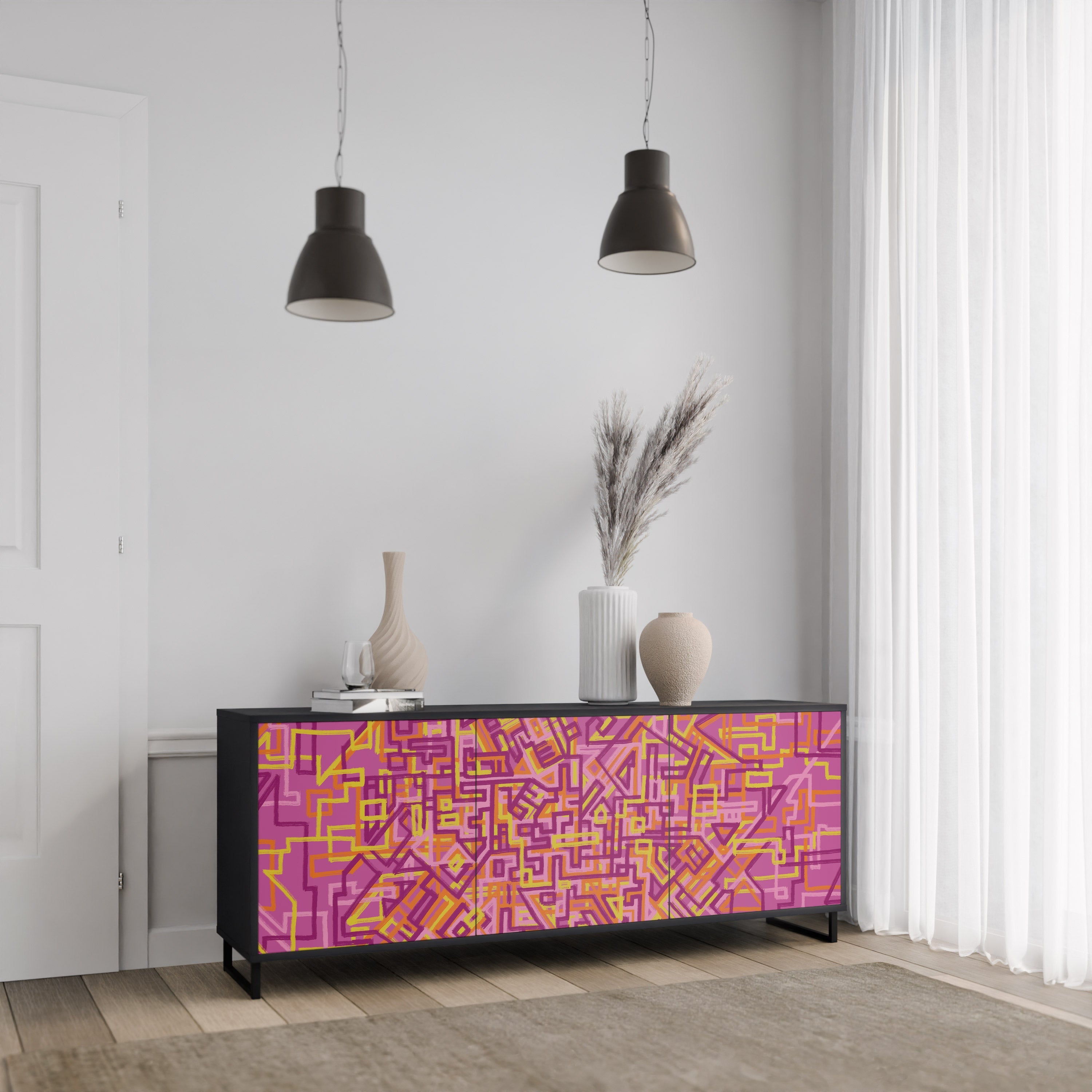 LOVELY MEMORIES Sideboard mit 3 Türen in Schwarz