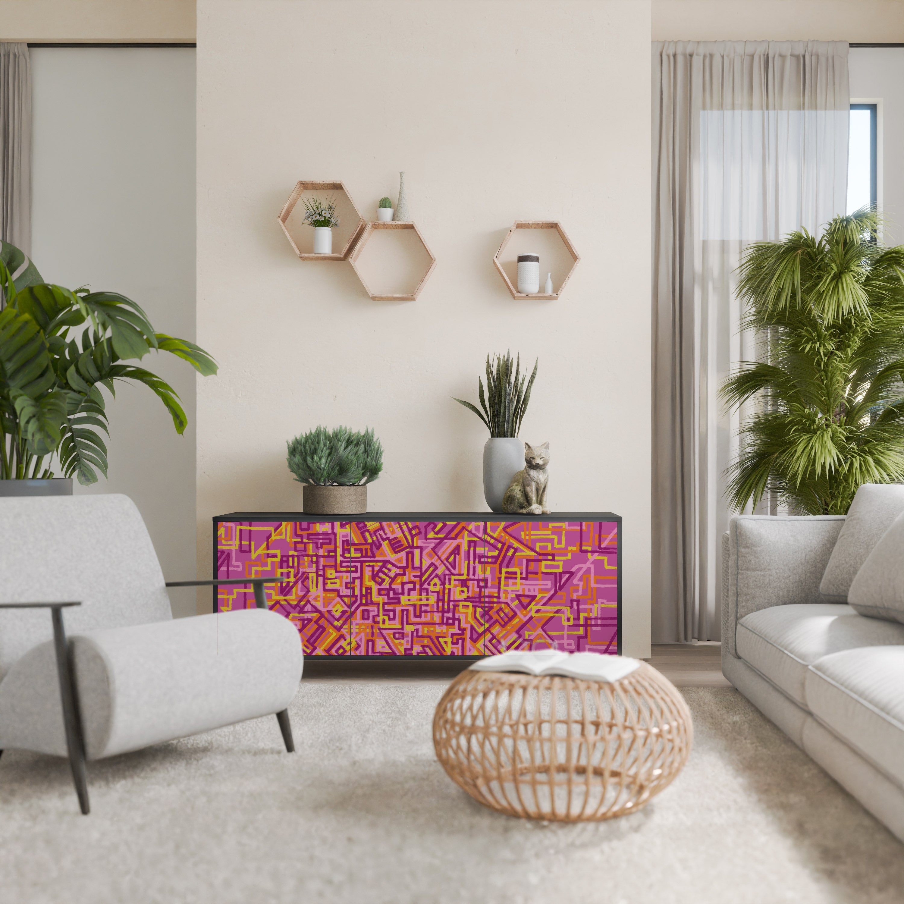 LOVELY MEMORIES Sideboard mit 3 Türen in Schwarz