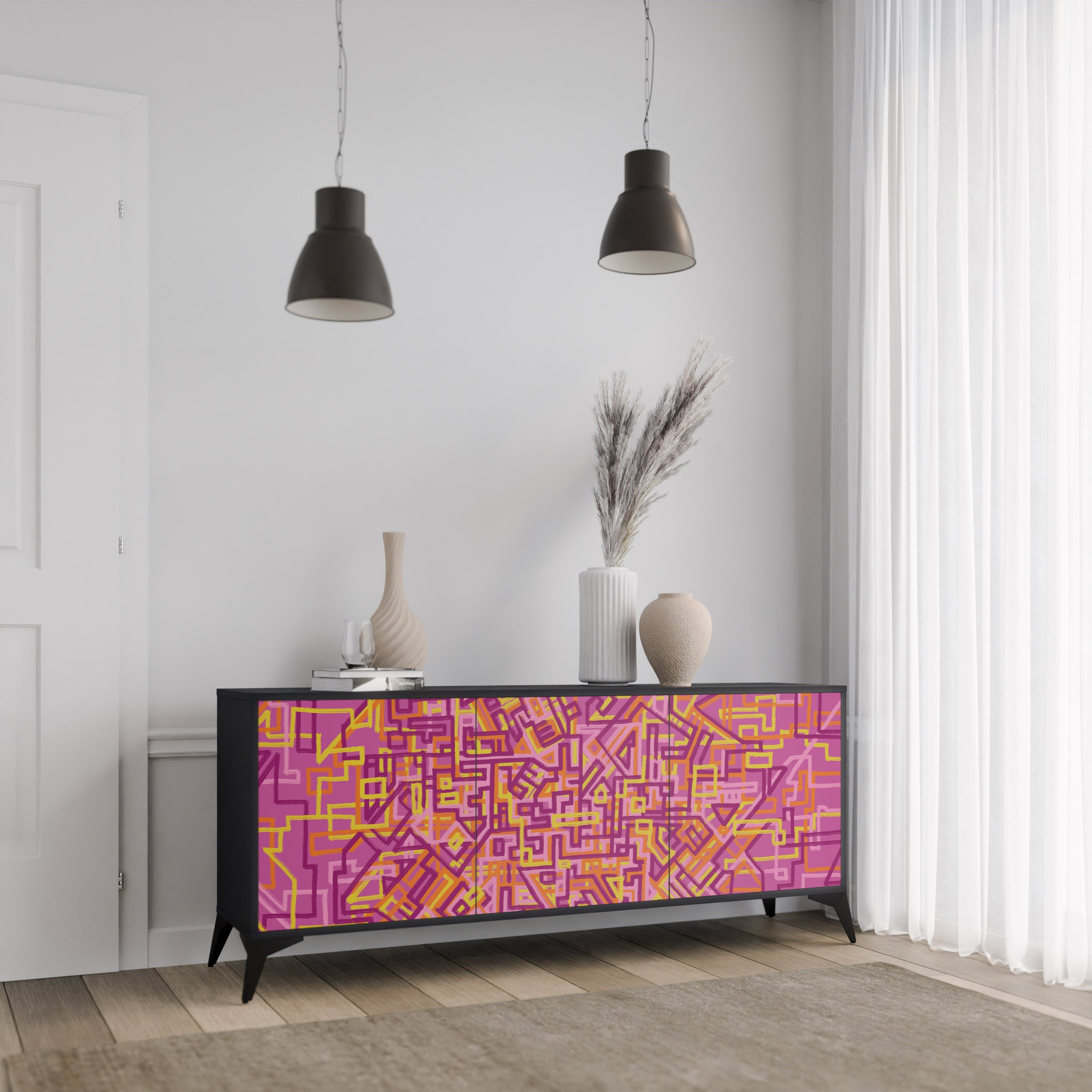 LOVELY MEMORIES Sideboard mit 3 Türen in Schwarz