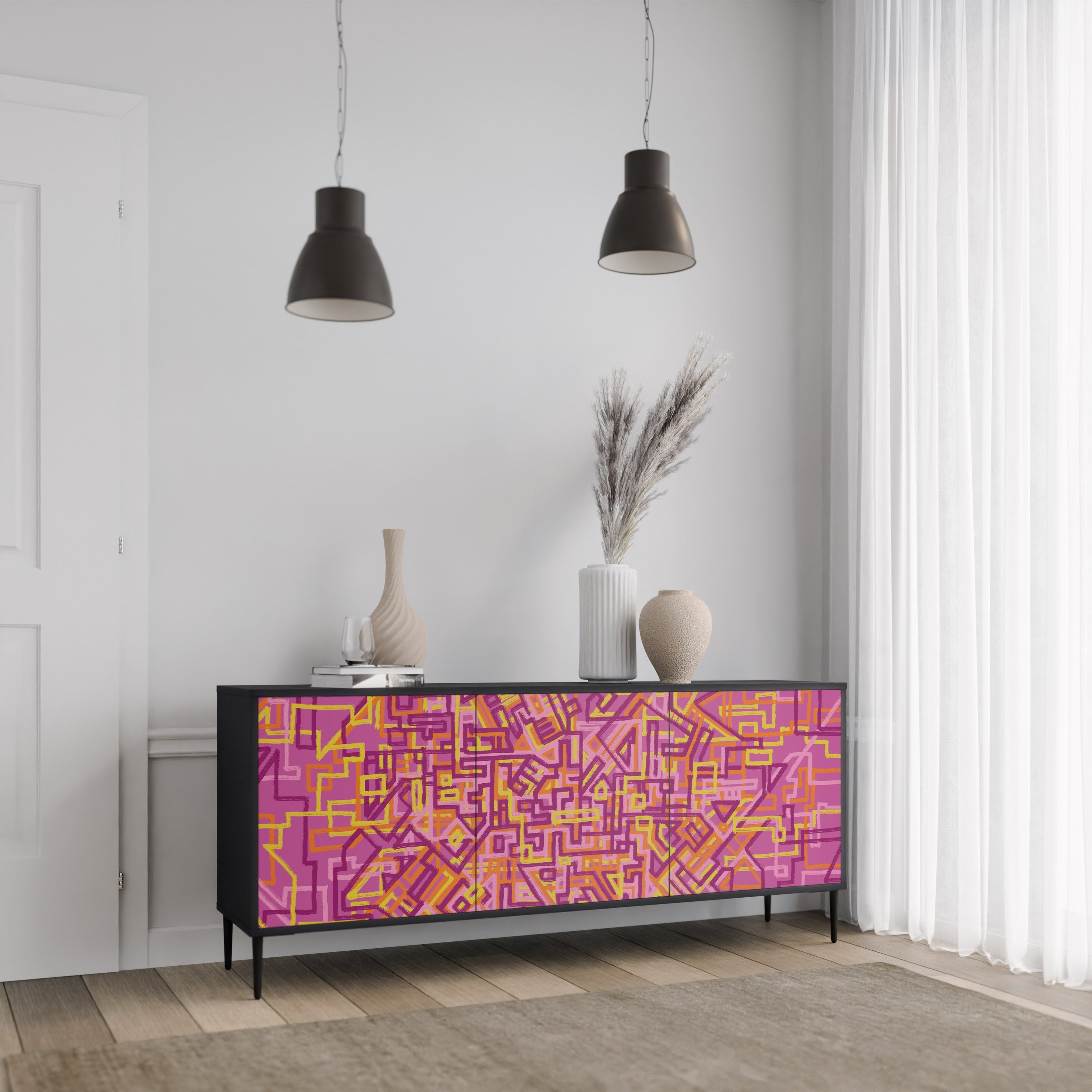 LOVELY MEMORIES Sideboard mit 3 Türen in Schwarz