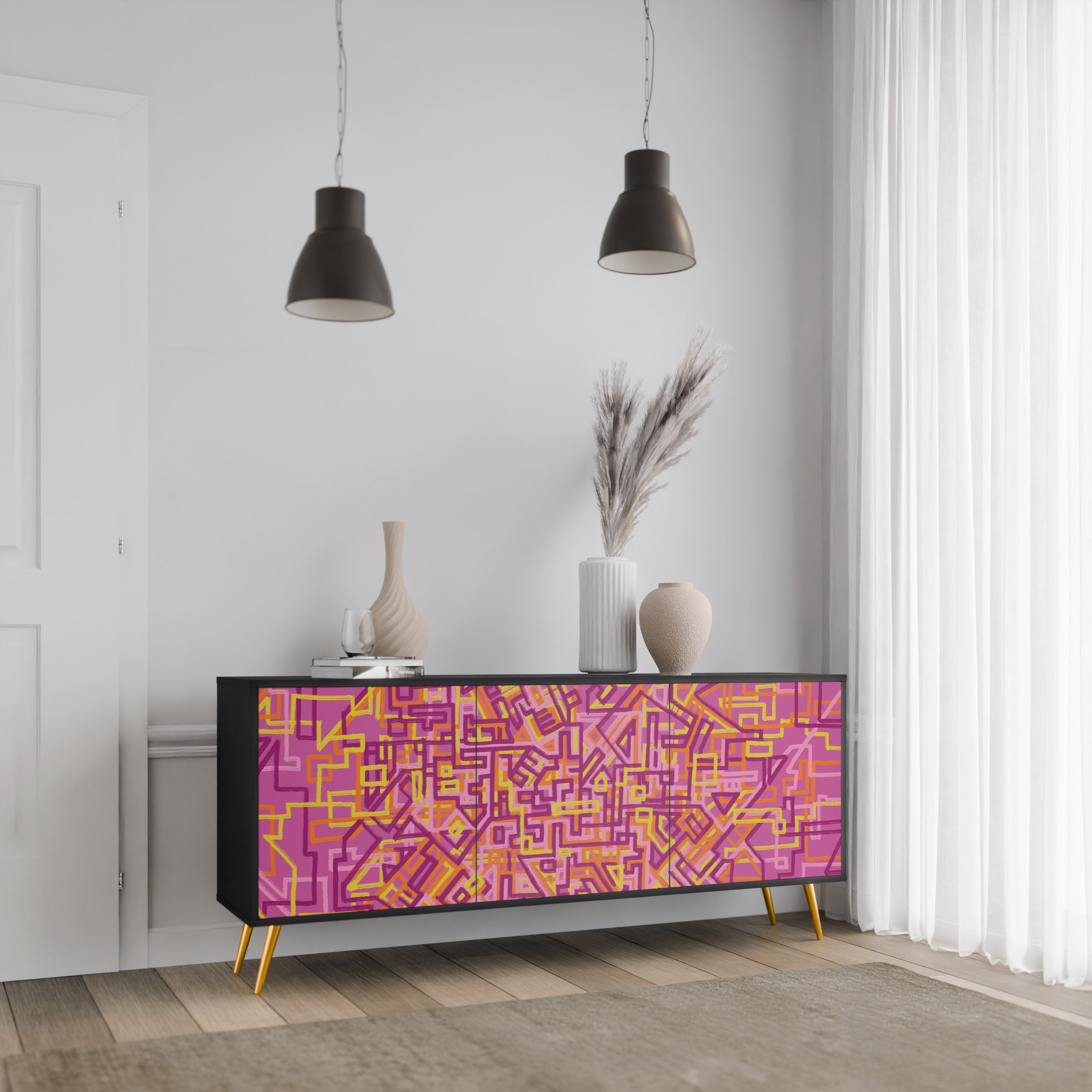 LOVELY MEMORIES Sideboard mit 3 Türen in Schwarz