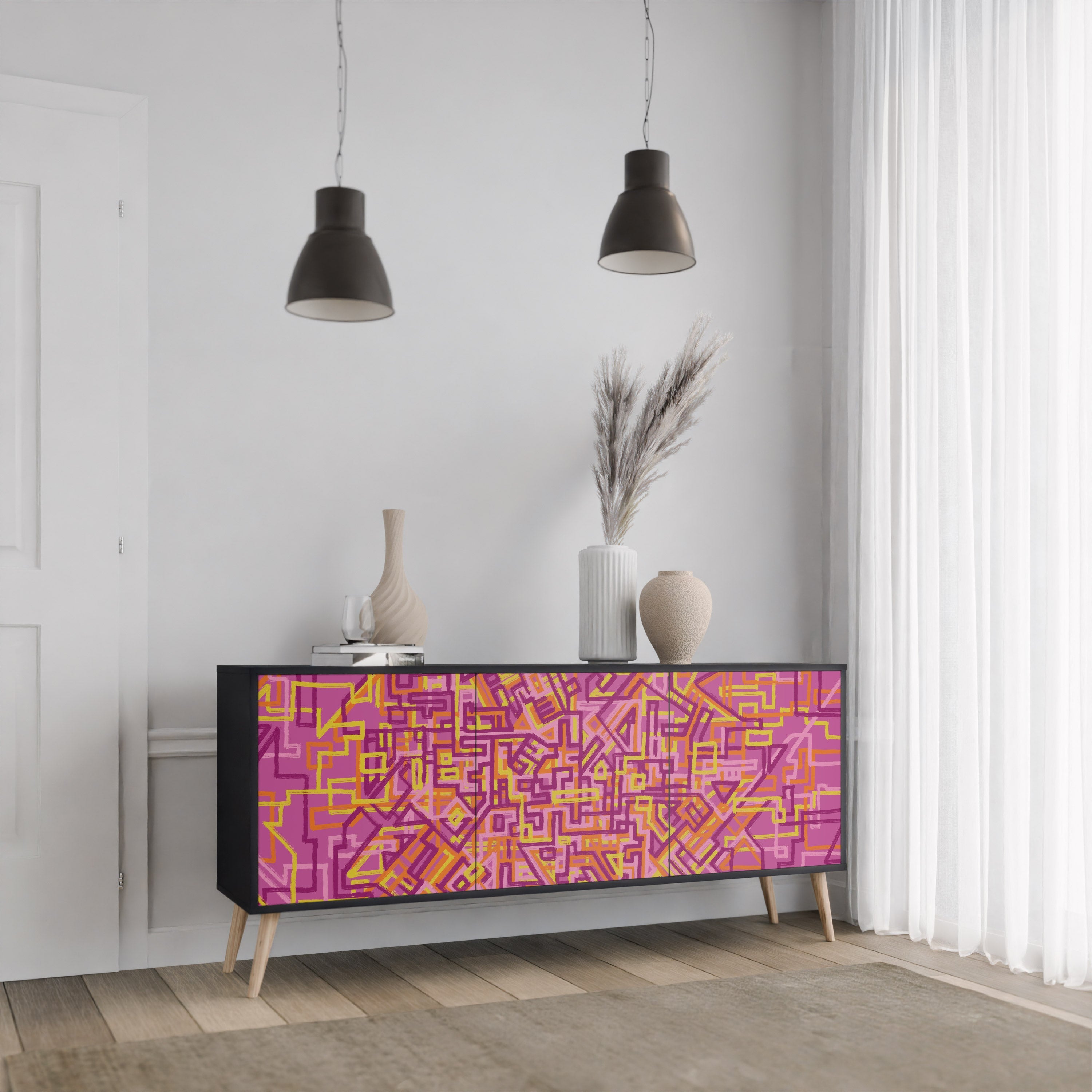 LOVELY MEMORIES Sideboard mit 3 Türen in Schwarz