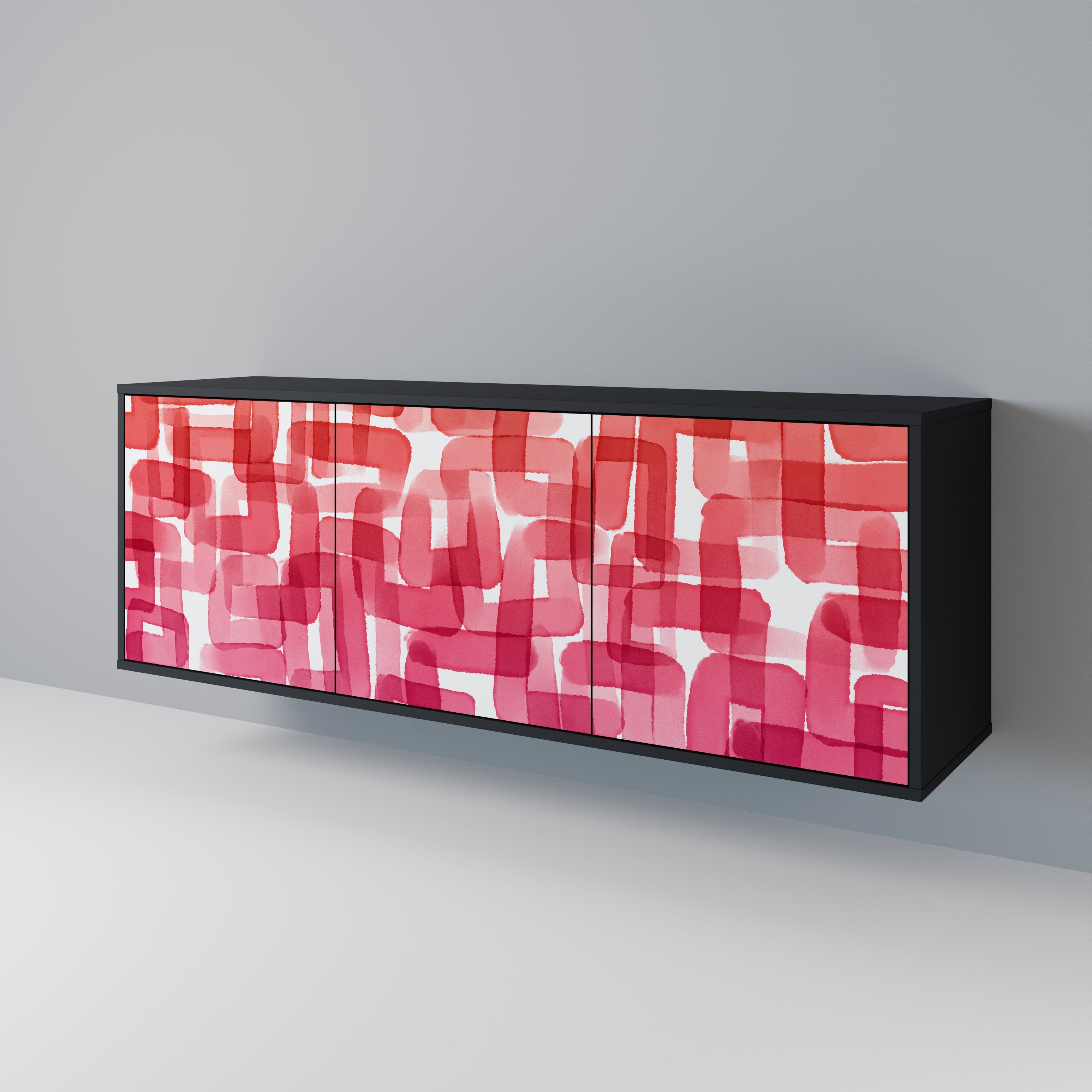 KALEIDOSKOPISCHES KUBISMUS-Sideboard mit 3 Türen in Schwarz