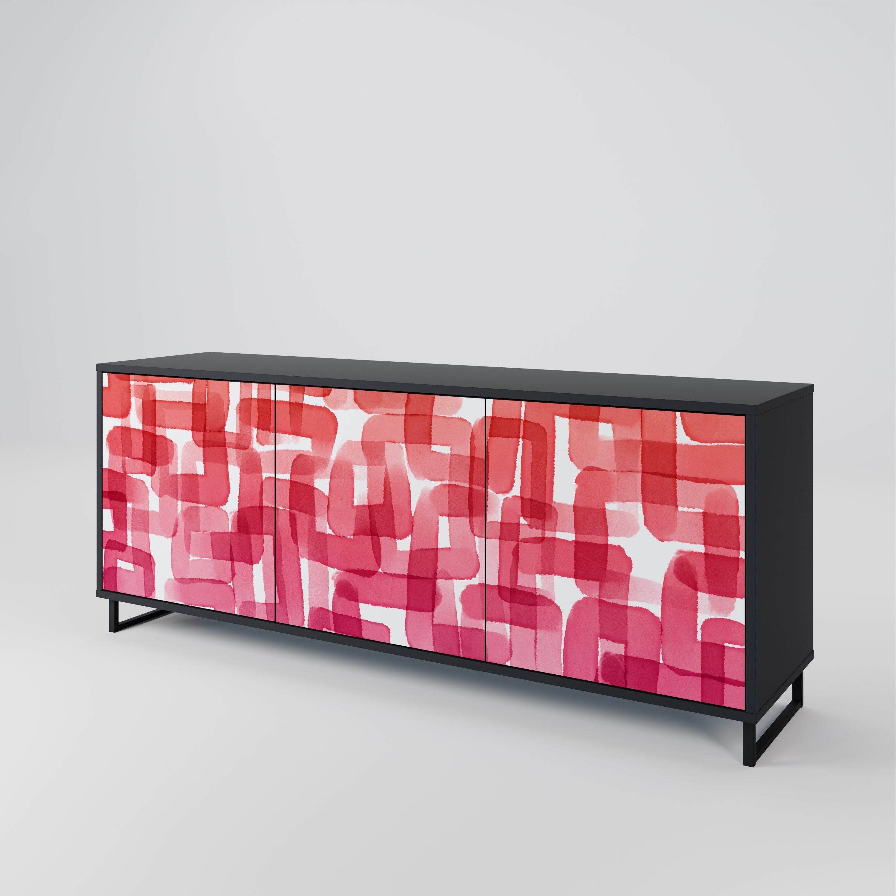 KALEIDOSKOPISCHES KUBISMUS-Sideboard mit 3 Türen in Schwarz