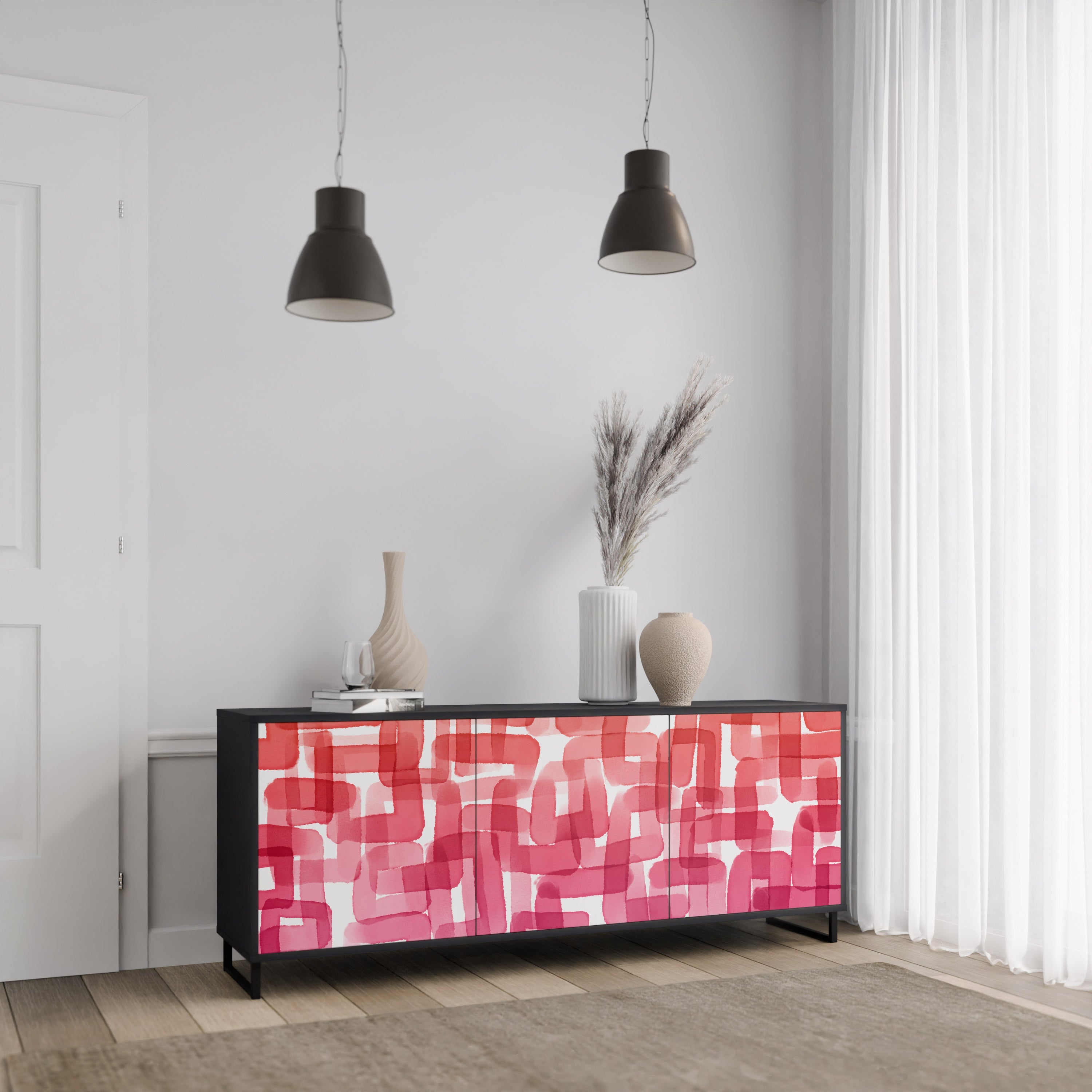 KALEIDOSKOPISCHES KUBISMUS-Sideboard mit 3 Türen in Schwarz