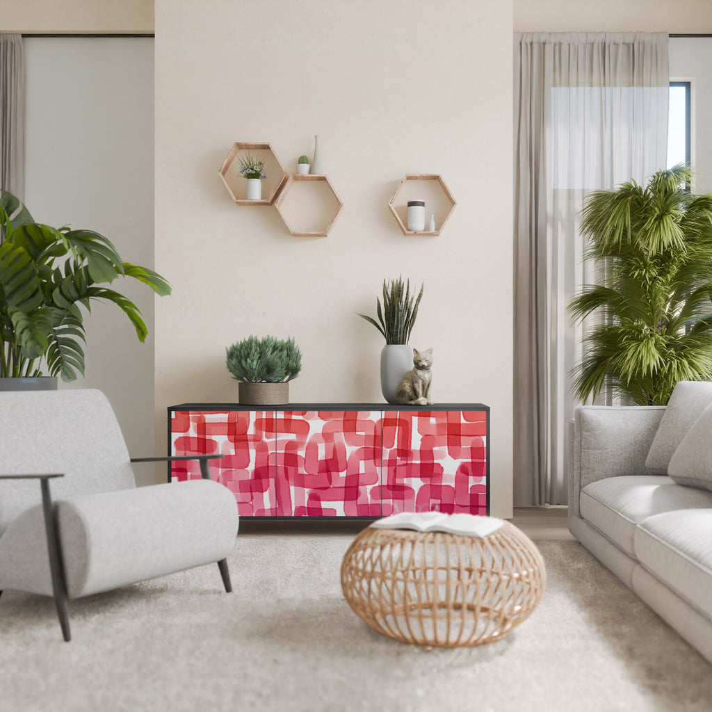 KALEIDOSKOPISCHES KUBISMUS-Sideboard mit 3 Türen in Schwarz